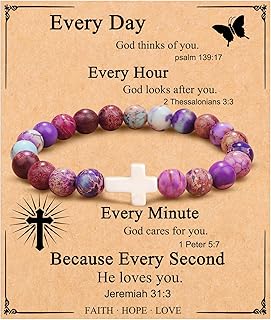 JoycuFF Christian Gifts for Women Inspirational Gift Cross Bracelet for Women Natural Stone Bracelet for Women First Communion Confirmation Baptism Gifts for Women Baptism Day First Holy Communion