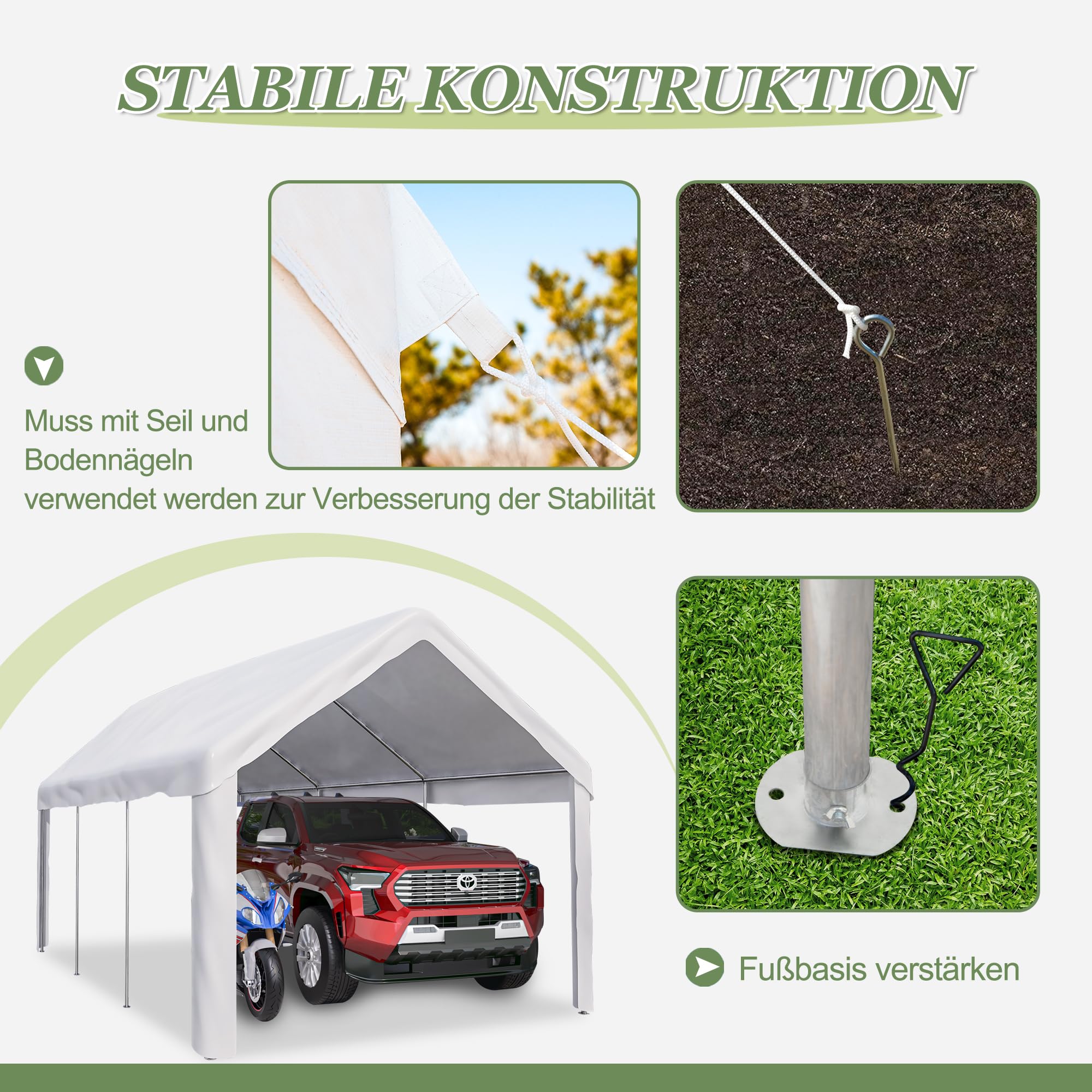 Carport Garaje tienda de campaña de 3 × 6 m, resistente al agua, con ventanas enrollables, paredes laterales desmontables y techo, cobertizo para coches, motos, camiones, barcos y dispositivos (blanco