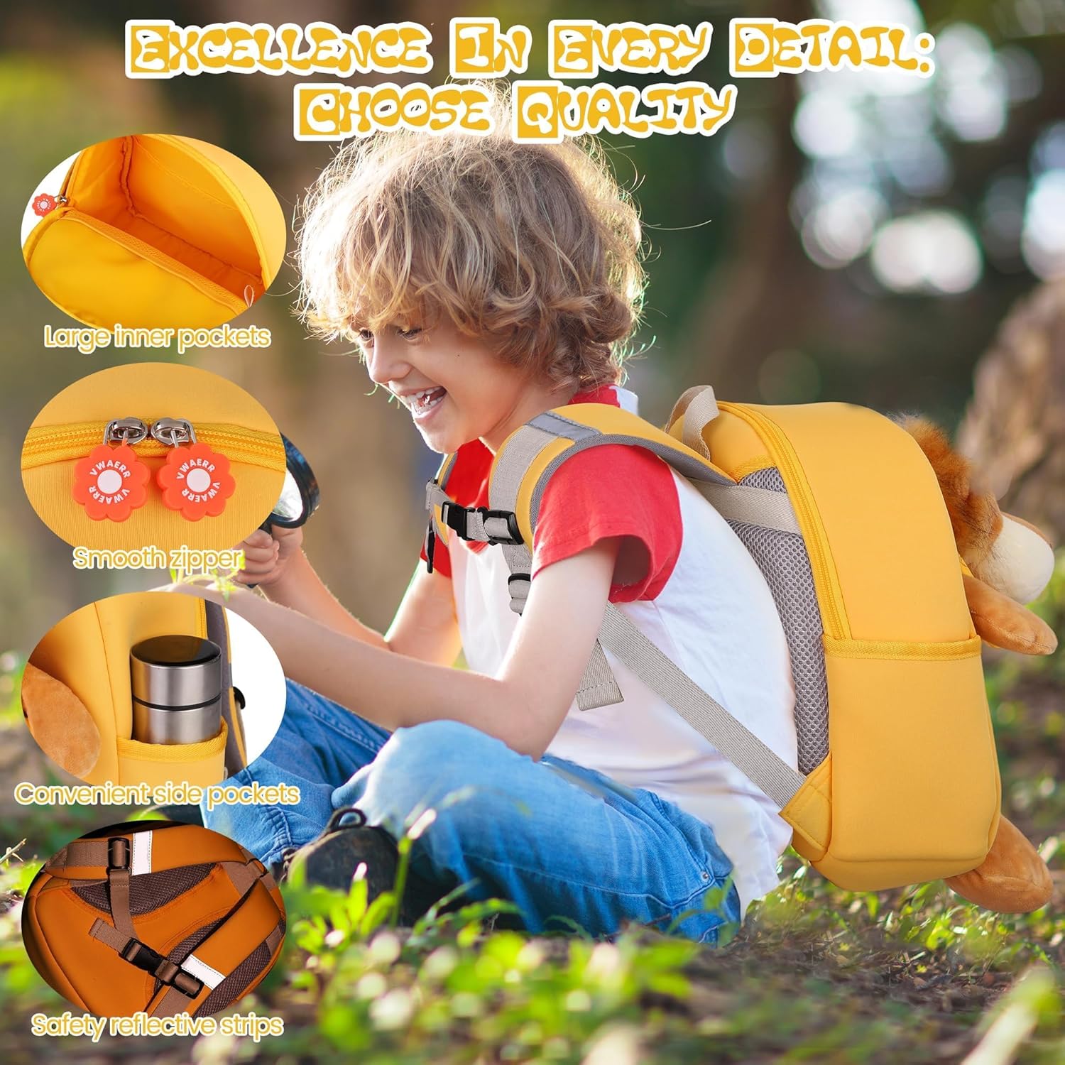 Toddler Lion Backpack Boy Birthday Gift with Detachable Lion Doll & Leash Preschool Backpack with Stuffed Animals for School Travel, Age 3-9 - Image 4