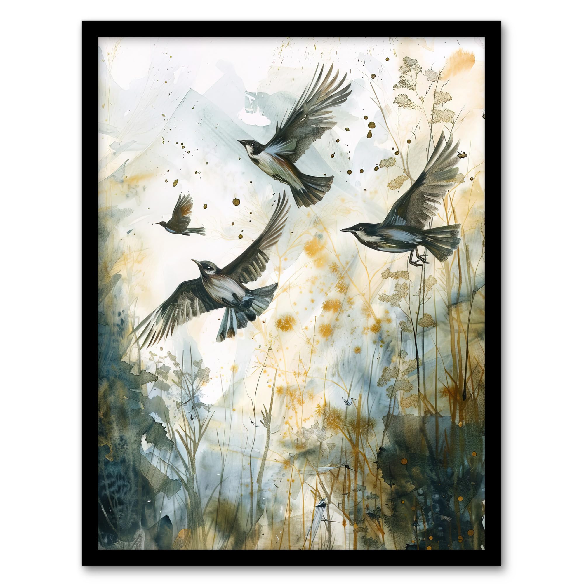 Artery8 Birds in Flight Autumn Watercolour Painting Living Room Artwork Framed Wall Art Print 18X24 Inch