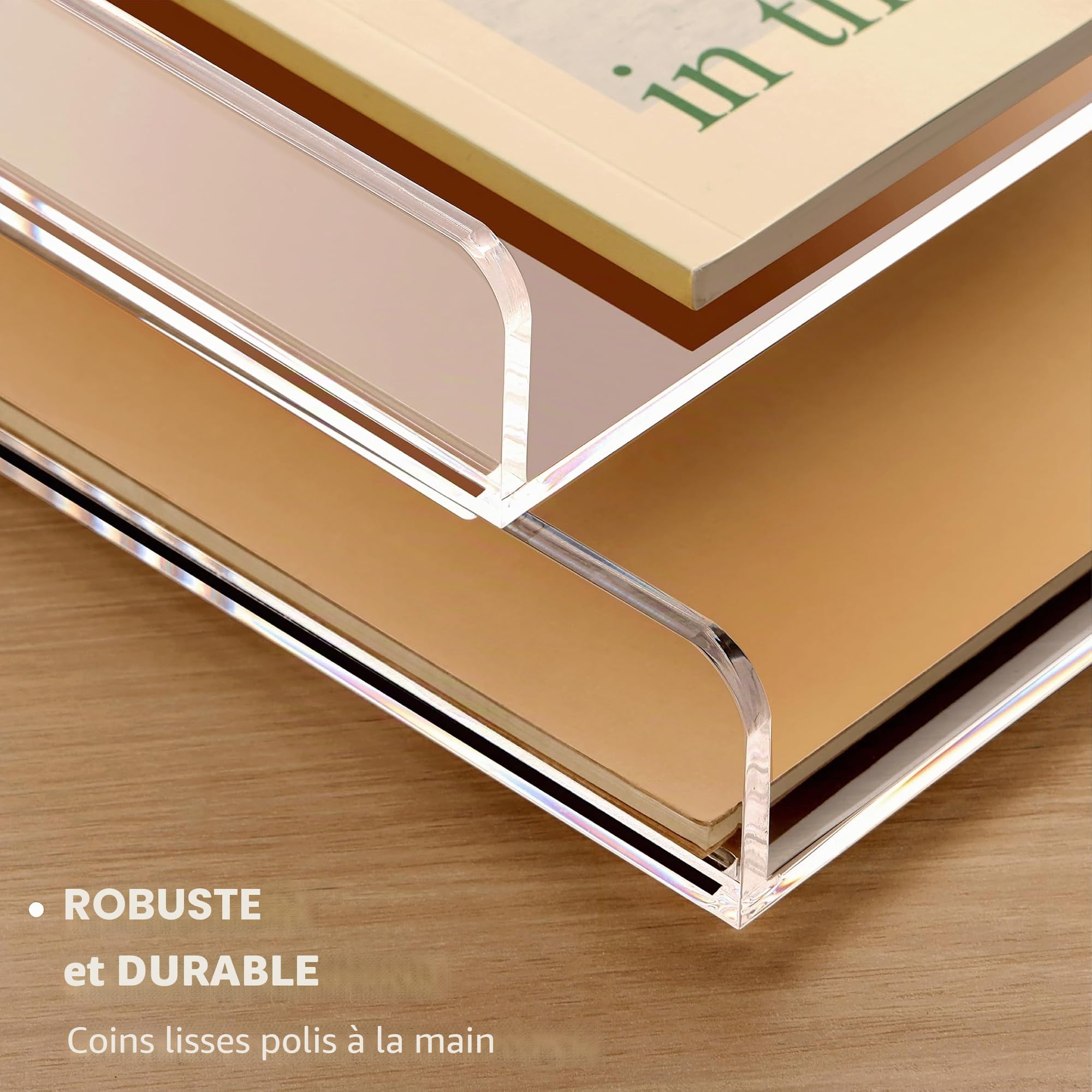 SANRUI Corbeilles à courrier 2 Pièces,Acrylique Organisateur de Bureau empilable,Plateau de Bureau en Transparent,Bacs à Documents pour Le Bureau, l'école, l'étude