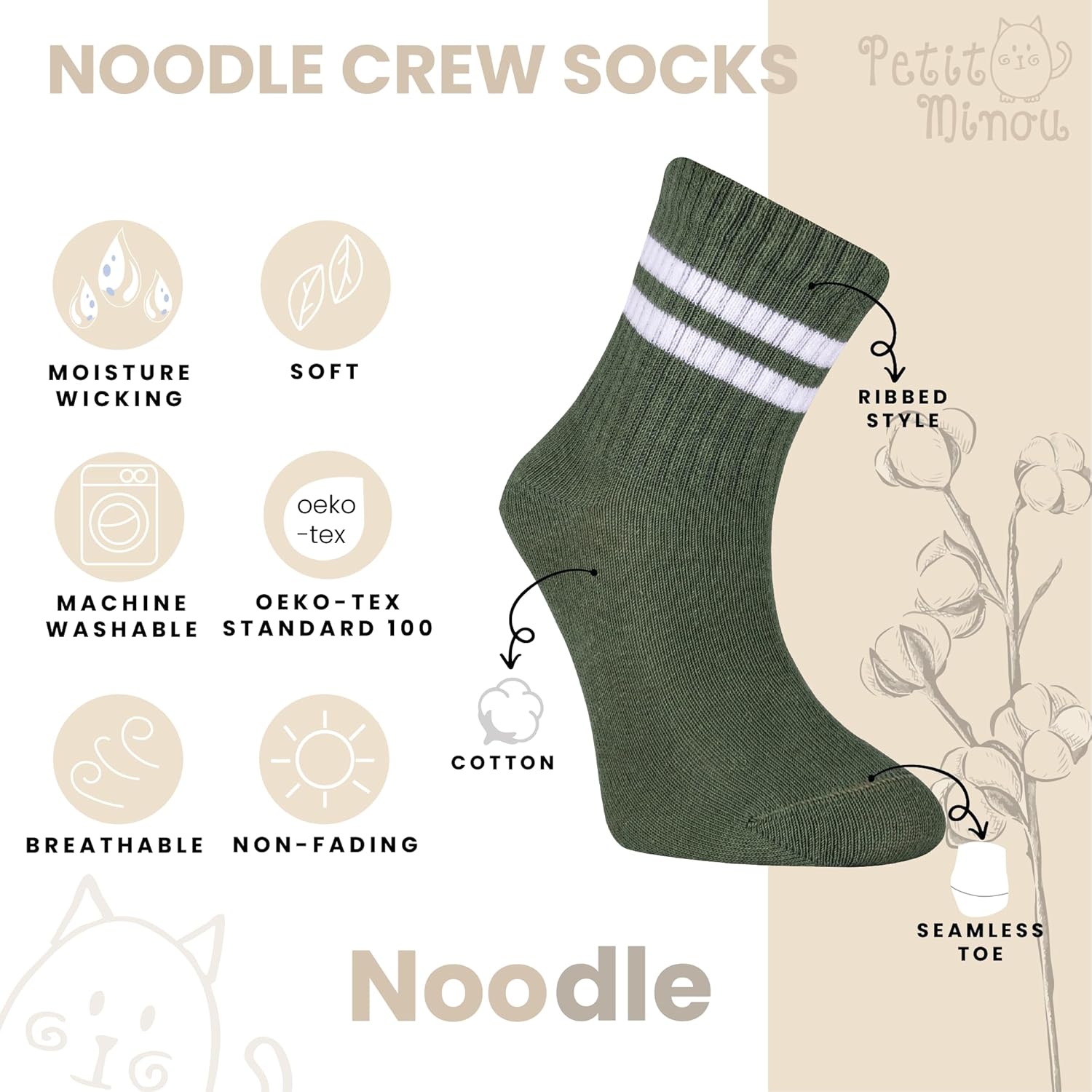 Noodle Kids Seamless-Toe Turkish Cotton Crew Socks (5-Pack) - Image 5