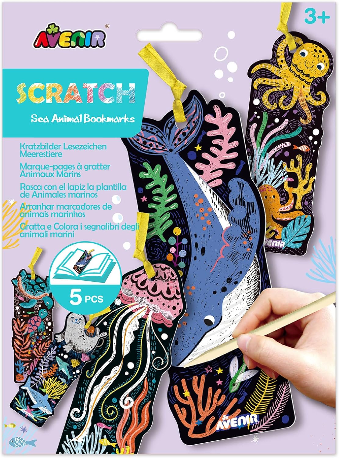 Scratch Art Bookmarks - Sea Animals Theme, Create 5 Bookmarks by Scratching The Paper and Revealing The Designs and Colours, for Ages 3-12 Years