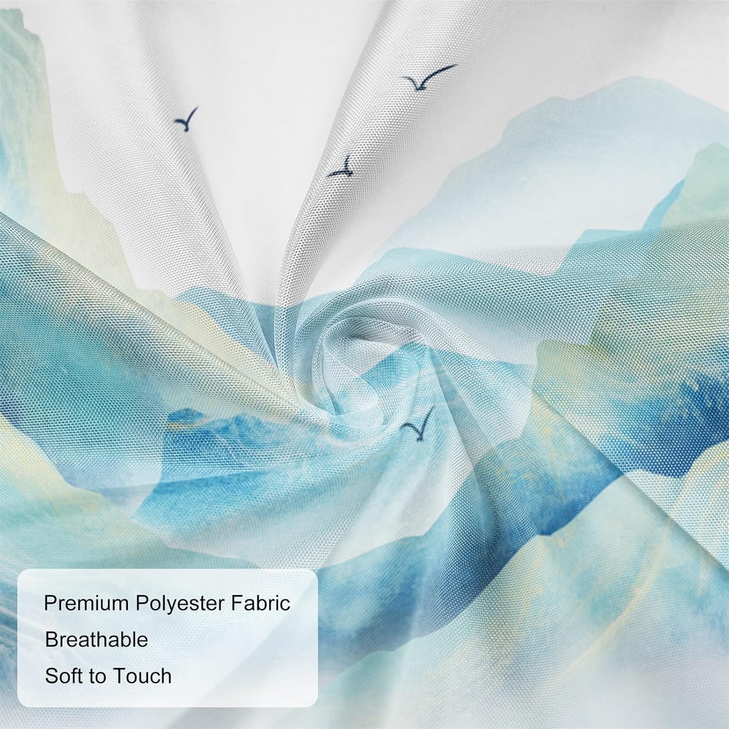 AOFOTO Abstract Mountain Landscape Shower Curtain 72x78 Inch Pastel Teal Nature Lake Theme Modern Aesthetic Bathroom Bath Accessories Set Polyester Fabric Asian Ink Painting Bath Curtains with Hooks