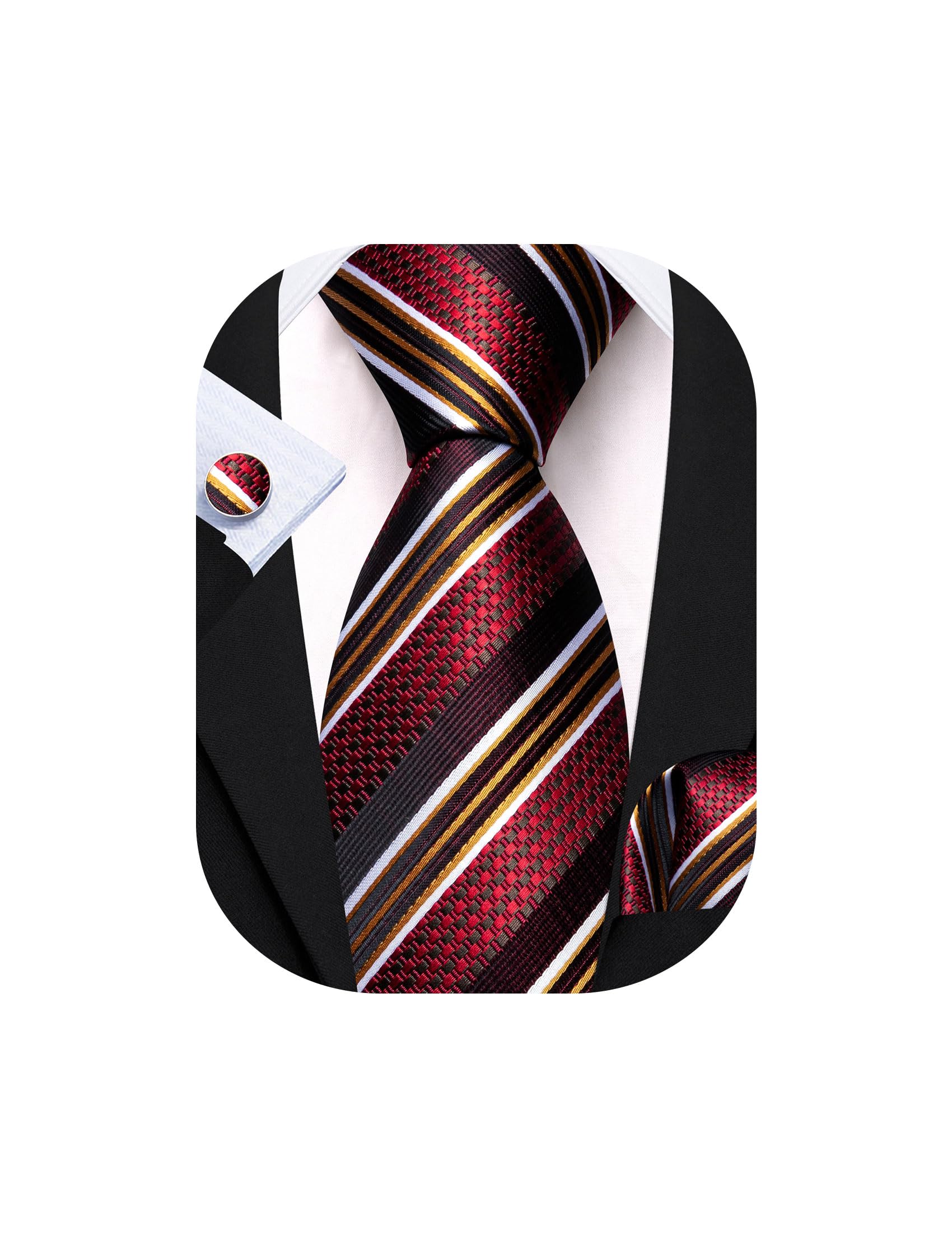 Barry.Wang Mens Tie Set Plaid Check Stripe Neckties Pocket Square Cufflinks | Woven Classic,Formal/Casual Men's Necktie,Luxury,Business,Wedding,Party,Prom,Graduation