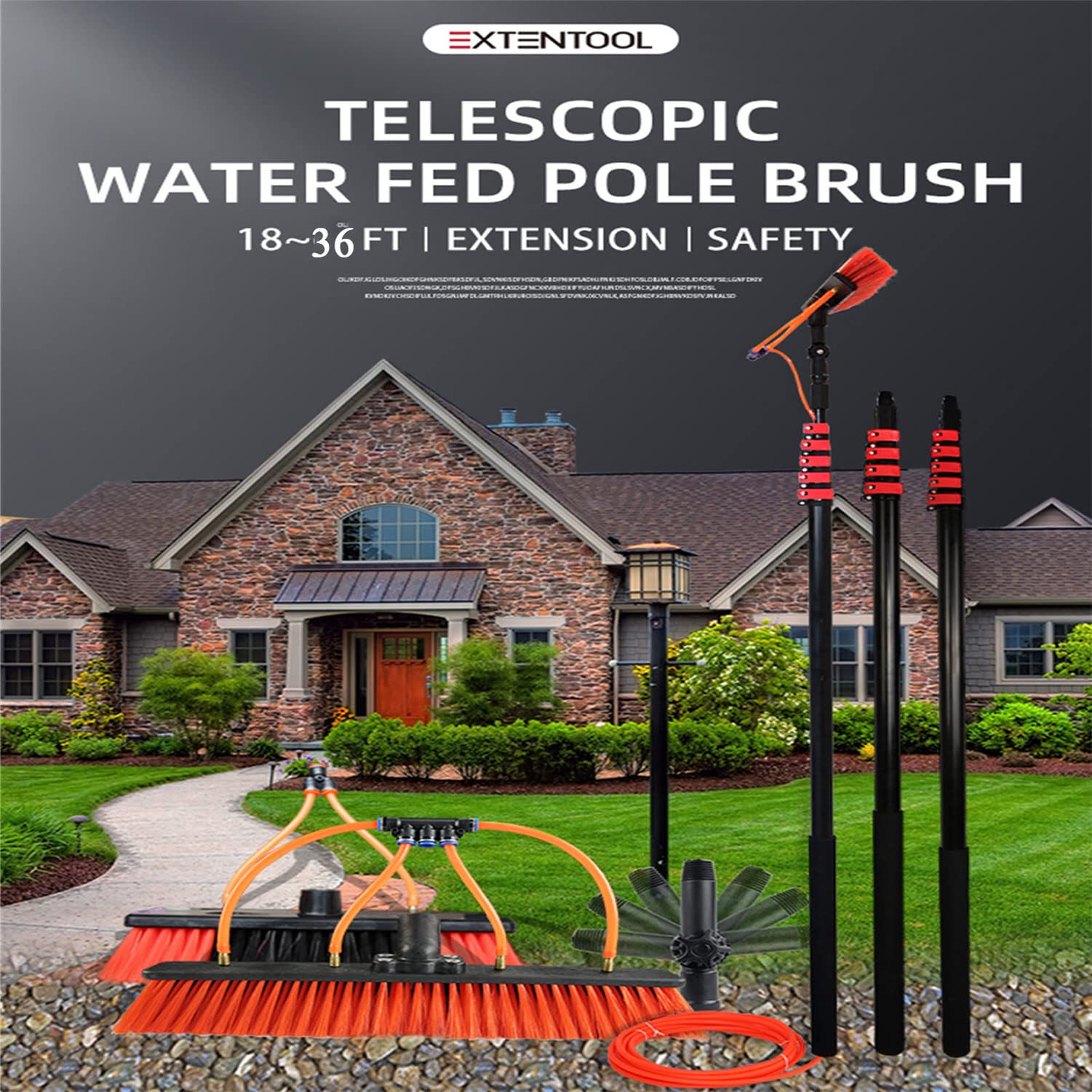 Kit de cepillo de limpieza de paneles solares con poste de alimentación de agua para ficies de vidrio y azulejos al aire libre