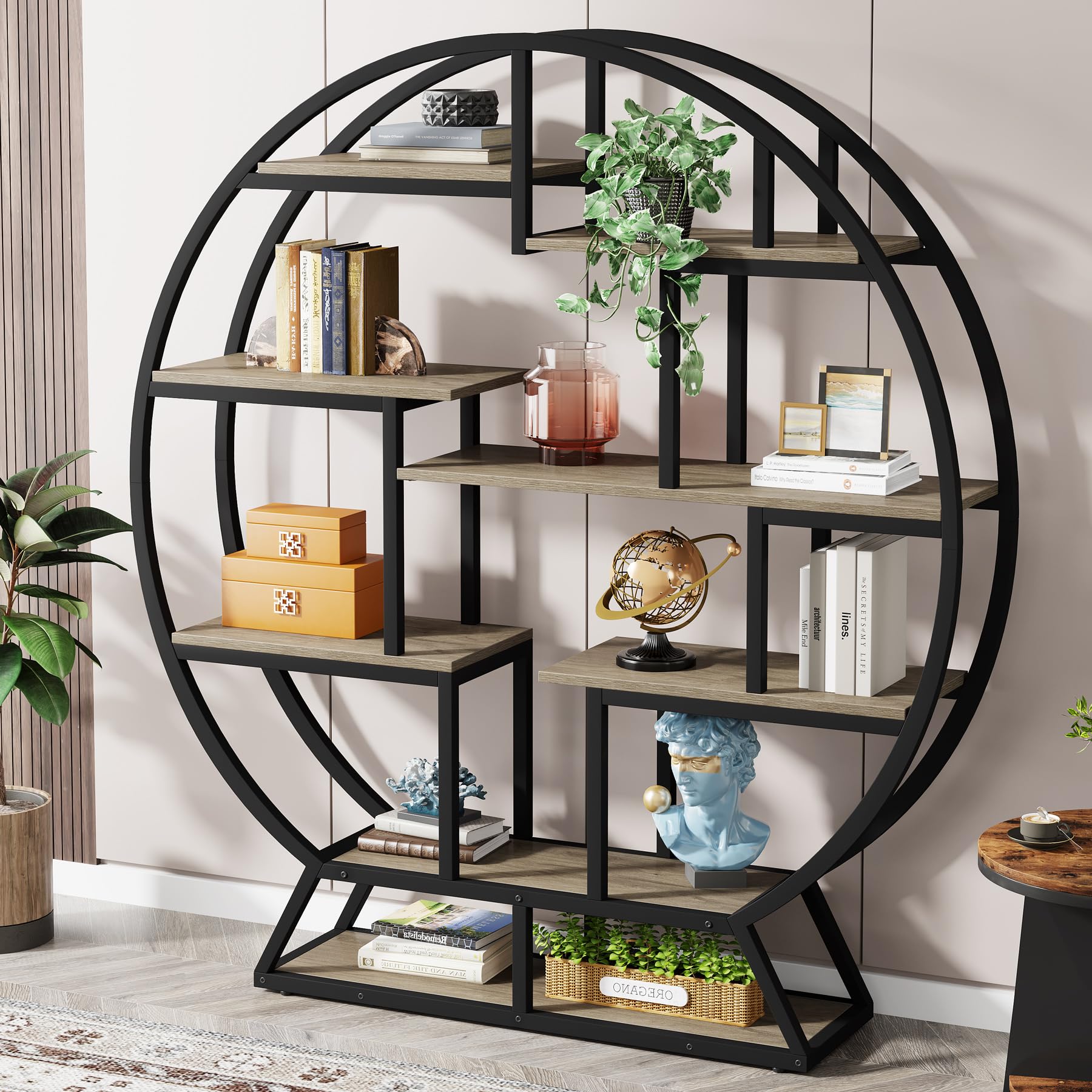 Circle Frame Shelfスペースエイジ モダン Amazon.com: Tribesigns Bookshelf, Round Bookshelves Etagere