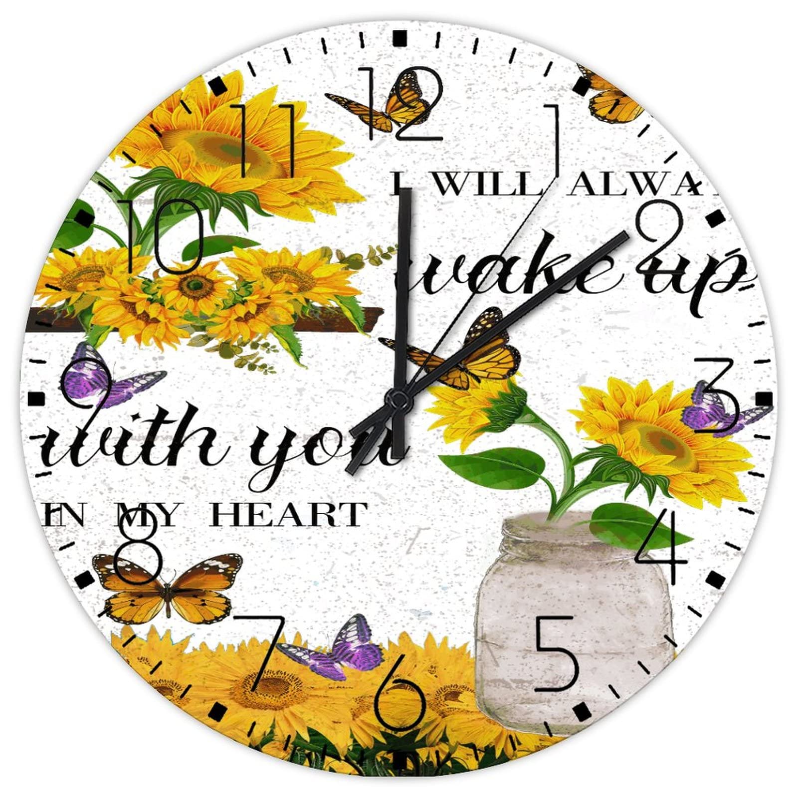 Horloge murale en bois I Will Always Wake Up romantique et douce