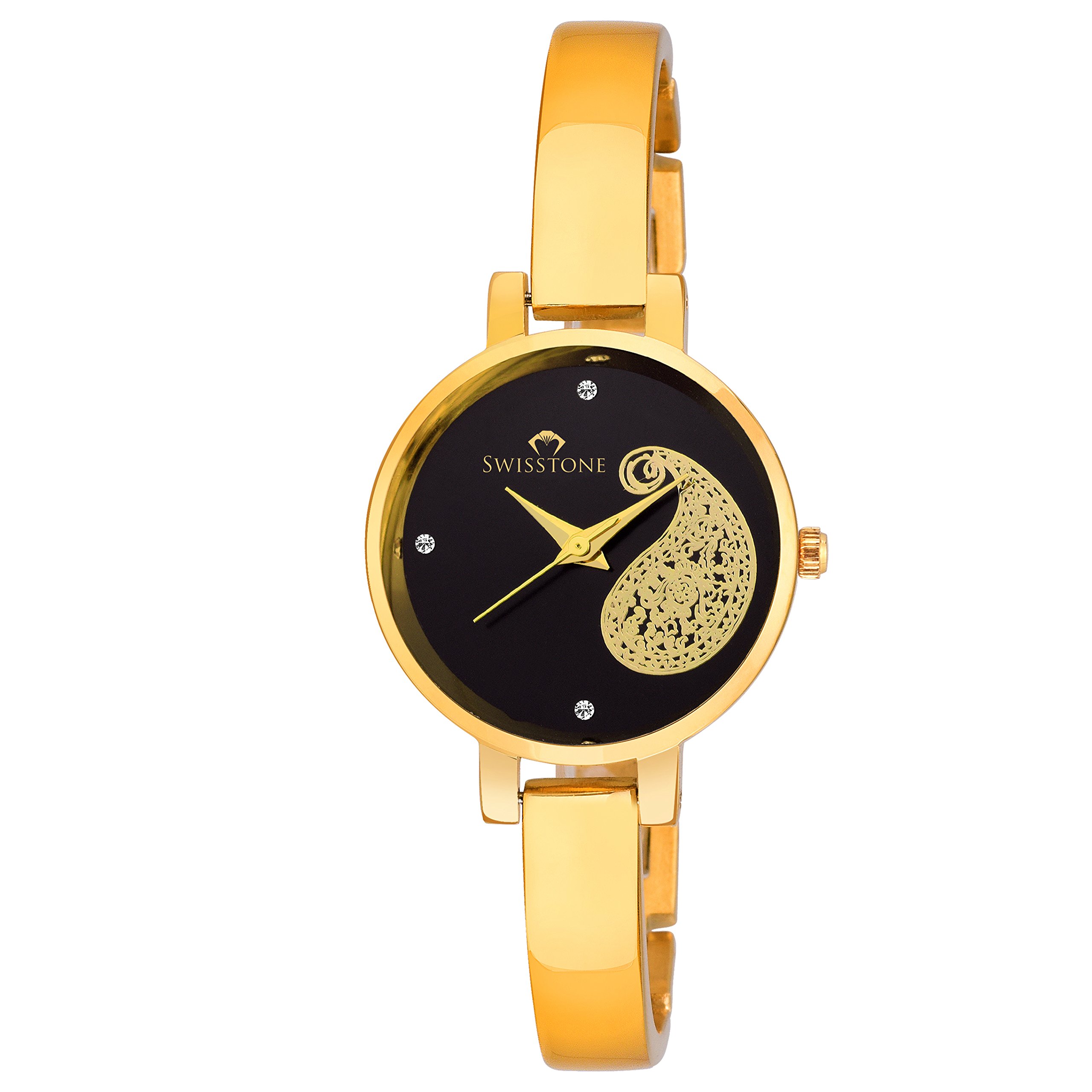 SWISSTONEJEWELS070-BLKGLD Bracelet Wrist Watch for Women