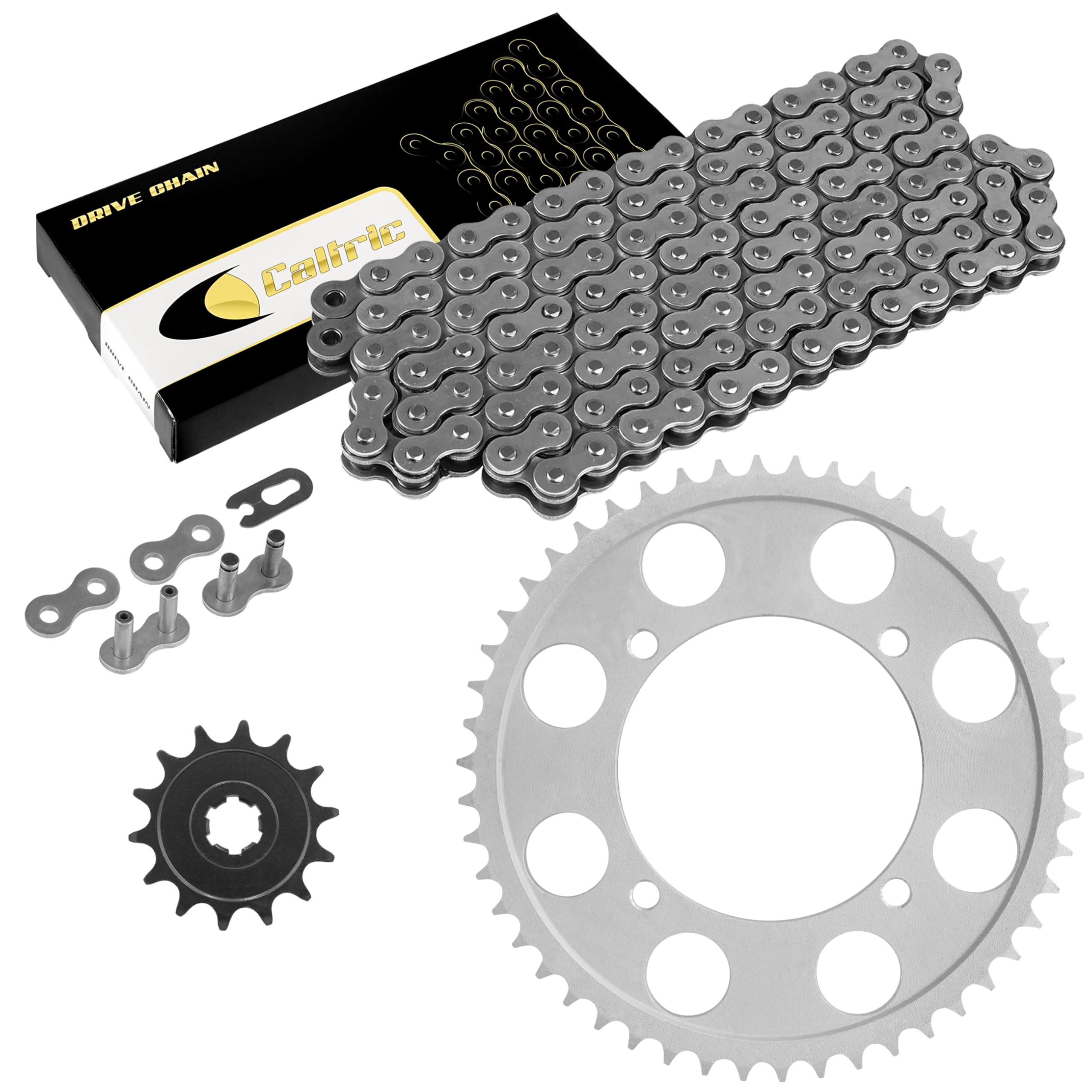 Caltric 92057-0135 92057-0153 Drive Chain & Sprockets Compatible with Kawasaki KLX140 2008-2024 428 Pitch 136 Link