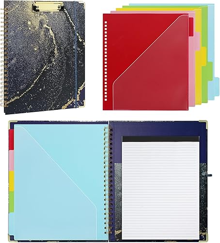 Vista 46 de Carpeta de 3 anillos con portapapeles, tamaño carta de 1 pulgada, bonita carpeta de portapapeles con bloc de notas recargable, 5 carpetas Azul