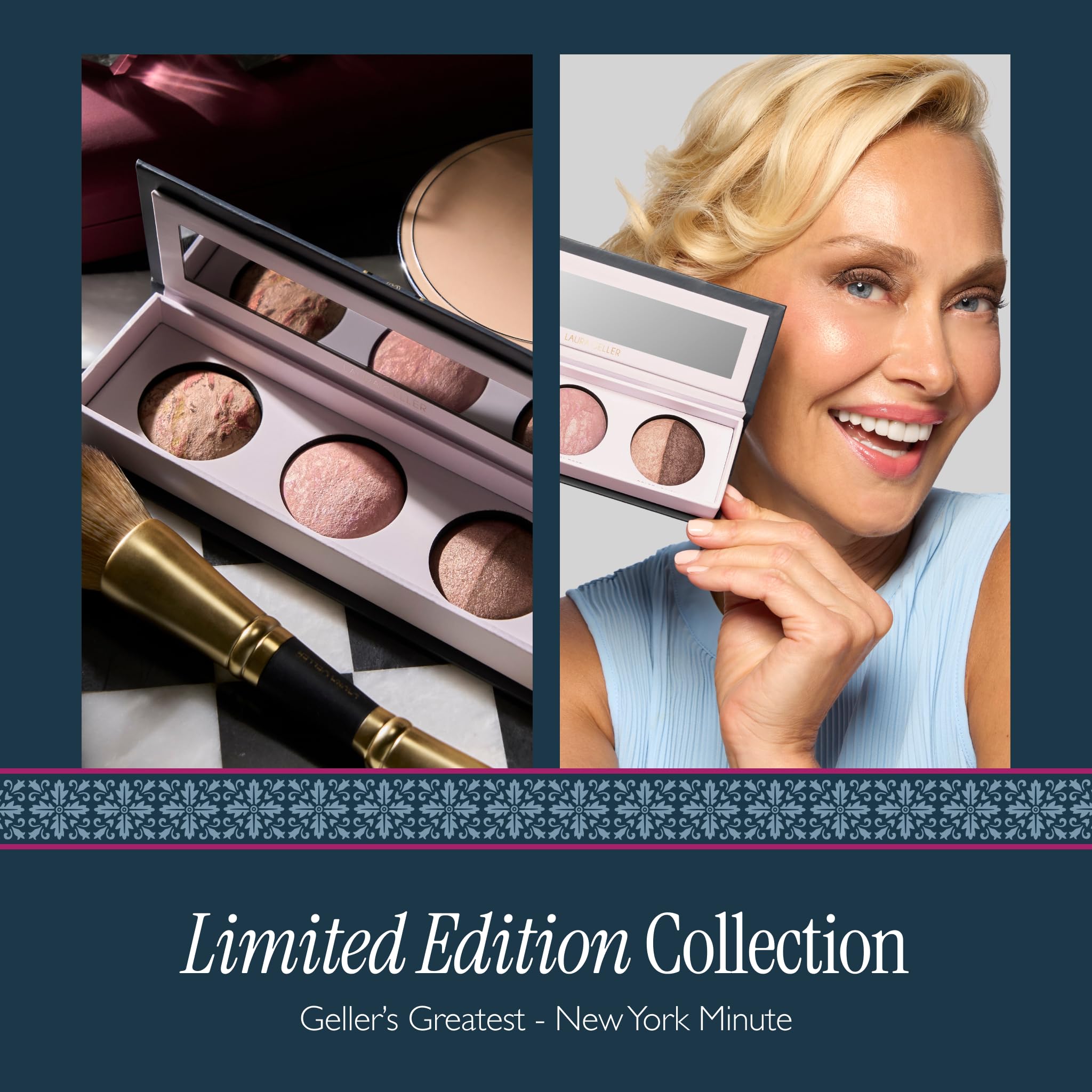 Laura Geller Beauty Geller's Greatest New York Minute - Tavolozza viso e occhi - Contiene fard, bronzer e ombretto duo, trucco facile da viaggio, compatto per pelli mature