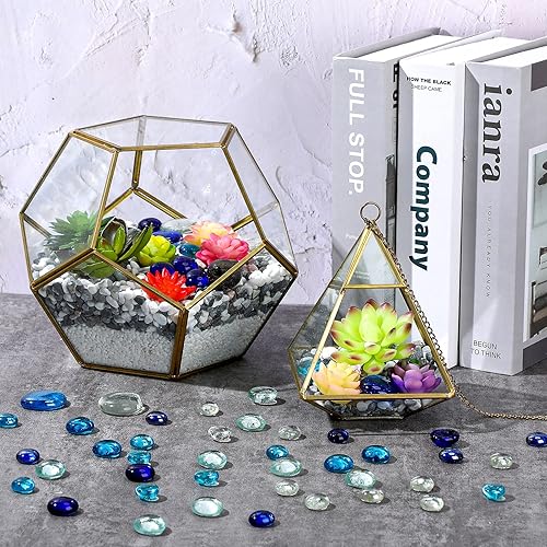 Vista 7 de Honeydak 300 unidades de canicas de vidrio plano para jarrones, guijarros de vidrio, piedras florales para pecera, para jarrones, mesa, dispersos