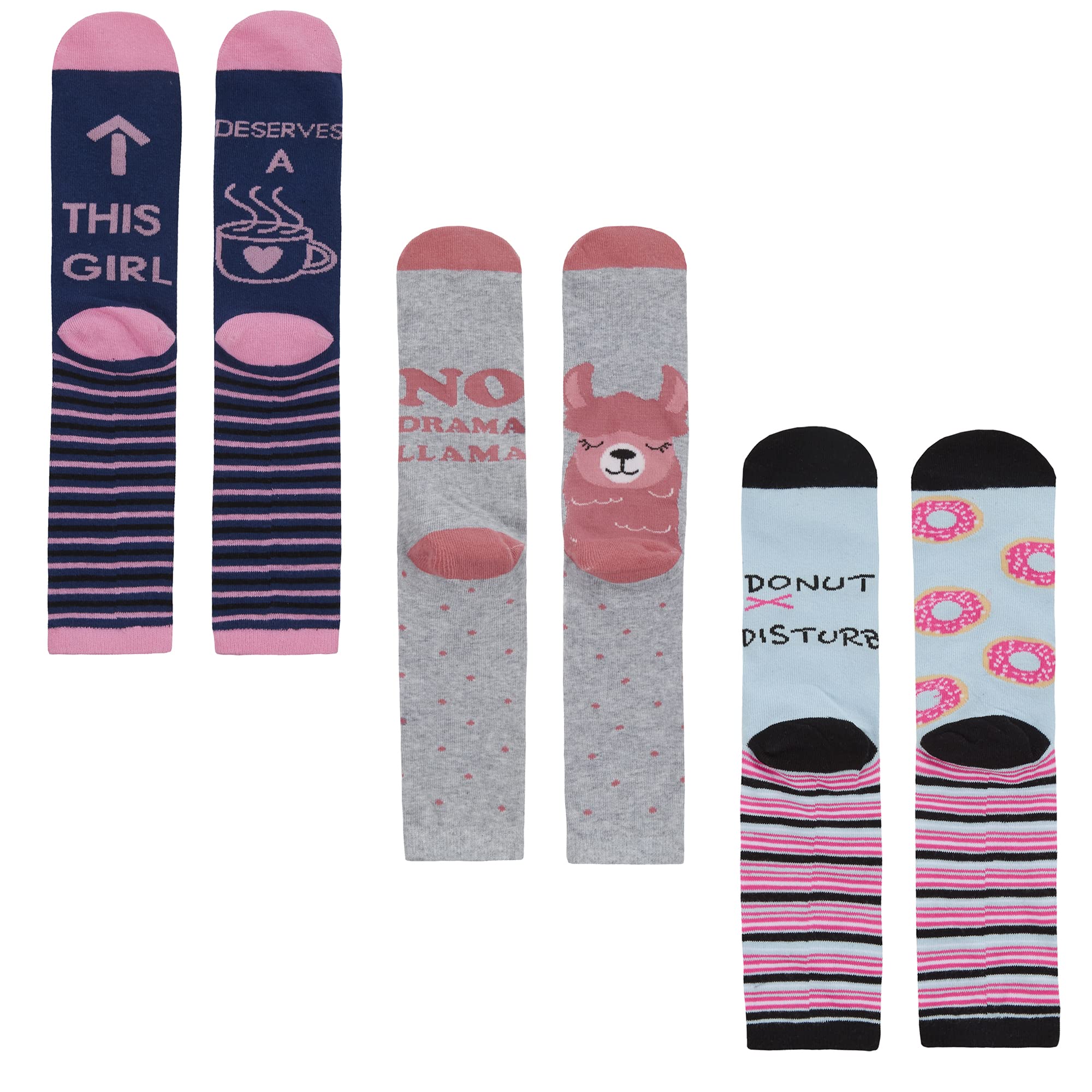 Metzuyan Ladies Womens 3 Pairs Novelty Slogan Cotton Rich Socks Mid Calf Funky Colourful Size 4-8