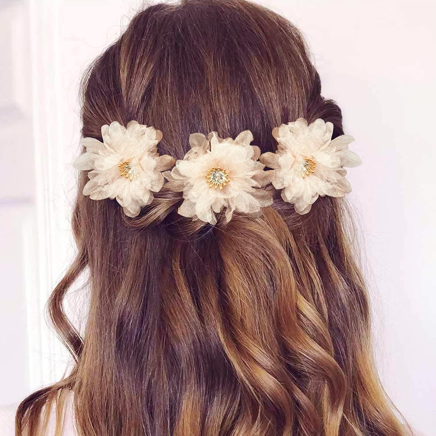 BETITETO Bridal Flower Hair Pins 5 Pieces U-Shaped Rhinestone Floral Hair Buns Comb Accessories for Wedding Party Banquet (Pink) - Image 7