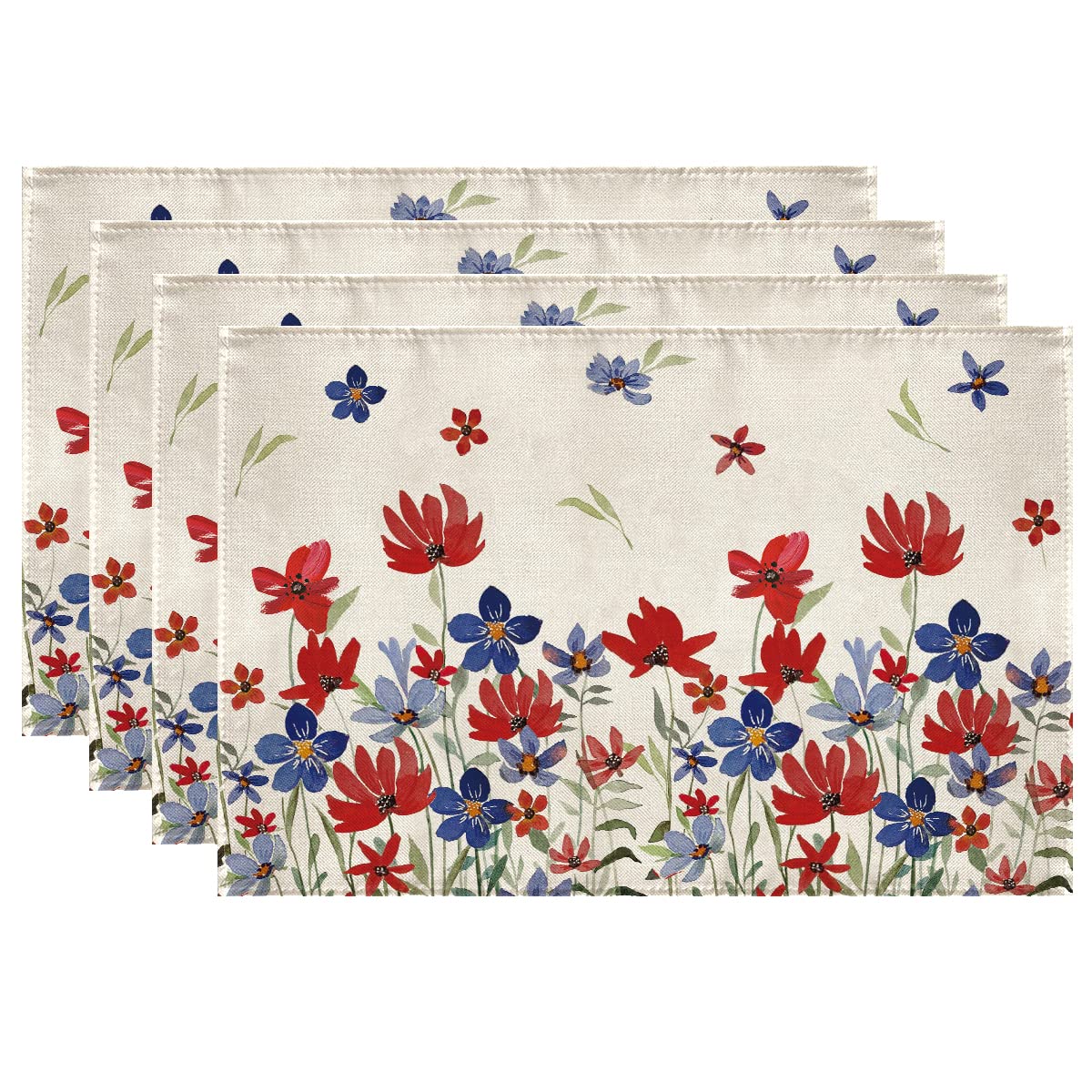 4th of July Placemats, Red Blue Flower 4th of July Patriotic Placemats Fourth of July Decor America Decorations Indoor Outdoor Table Decorationsfor Home (Placemats 12''x18'' Set of 4)