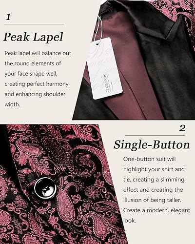 Miniatura 4 de COOFANDY Chaqueta de Traje de Esmoquin Floral para Hombre de Un Botón Blazer Brillante de Lujo para Cena Fiesta Graduación Boda