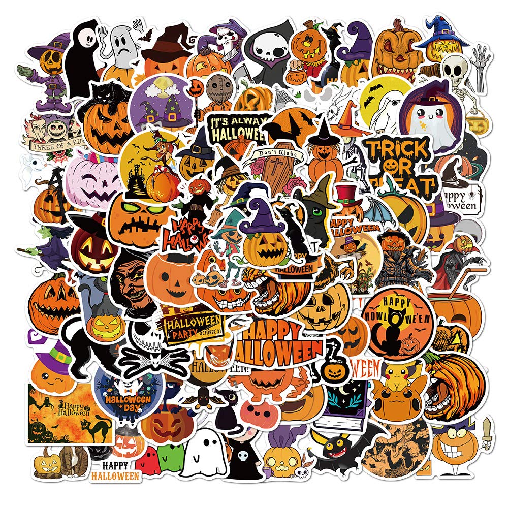 Feminino Halloween Stickers 100Pcs for Laptop Skateboard Guitar Travel Case Graffiti Sticker Door Luggage Car Bike Bicycle Waterproof (Halloween 100Pcs)