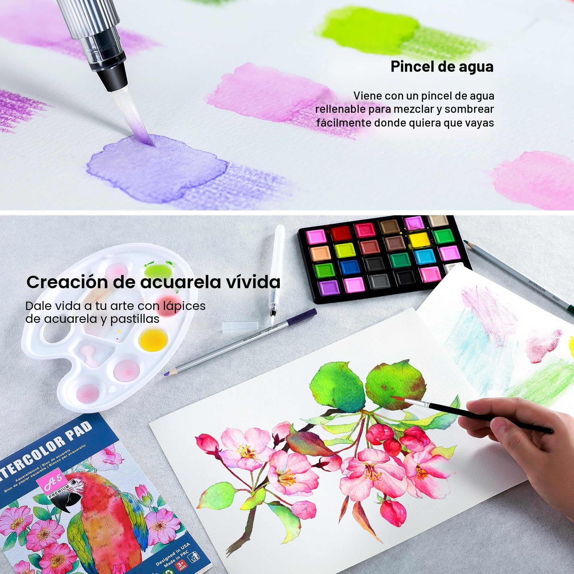 KALOUR 154 piezas de suministros de arte para artistas, kit de dibujo con 6 cuadernos de bocetos, tutorial, papel para colorear, grafito, carbón, acuarela y lápices metálicos, para artistas y