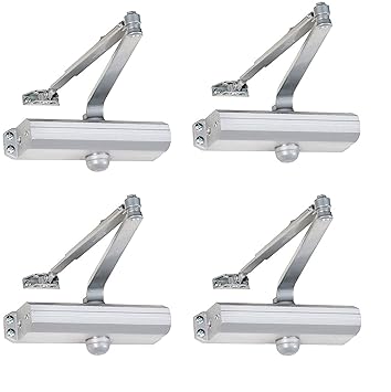 SANJARI Automatic Hydraulic Double Speed Aluminium Door Closer Premium Heavy Duty for Residential/Commercial Purpose with Fitting Set (Silver) (Pack of 4)