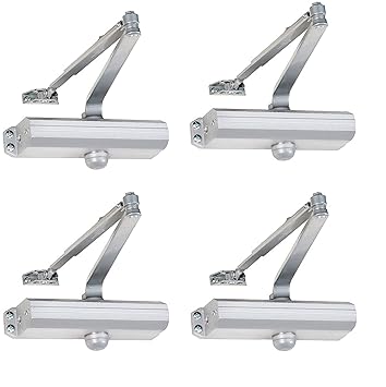 SANJARI Automatic Hydraulic Double Speed Aluminium Door Closer Premium Heavy Duty for Residential/Commercial Purpose with Fitting Set (Silver) (Pack of 4)