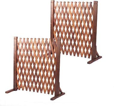 MYOYAY 2PCS Expandable Garden Fence Wooden Pet Gate 27.5 x 59 inch Retractable Expanding Fences Barrier Section Partition for Home Indoor Outdoor