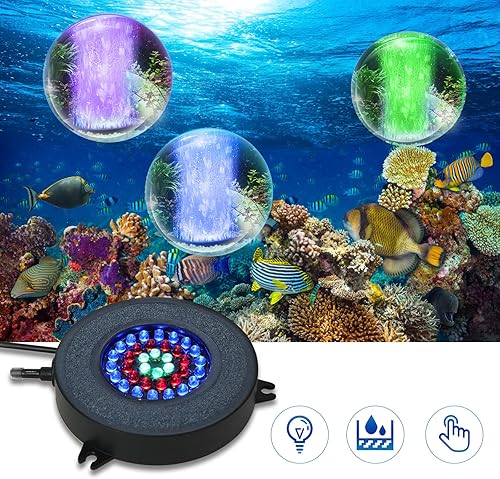 Miniatura 2 de ABESTFISH Luz LED de burbujas de aire para acuario, cortina de aire para pecera, disco de piedra de burbujas con 36 luces LED superbrillantes, 13
