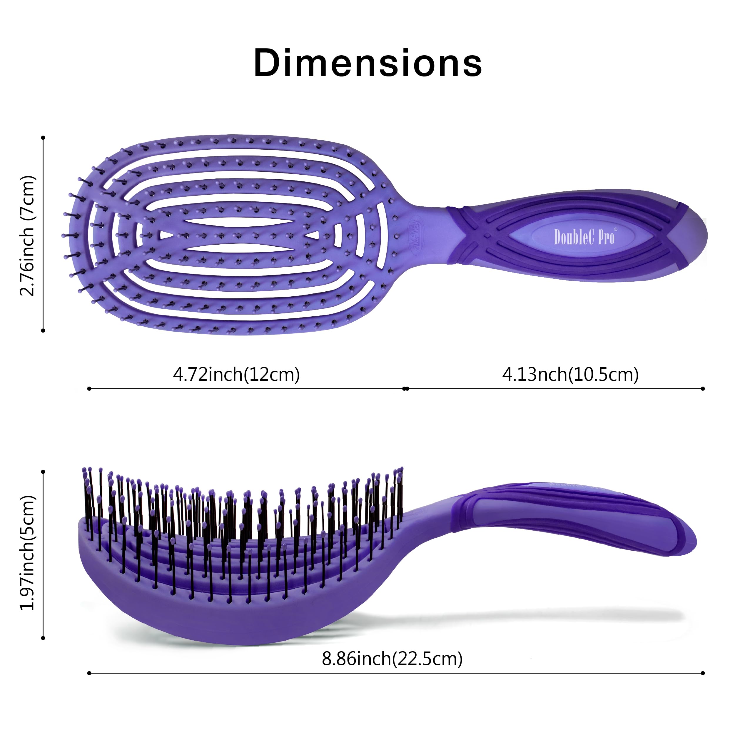 NuWay 4HAIR® DoubleC PRO® US opatentowana podwójnie zakrzywiona szczotka do rozczesywania nadaje się do suszenia włosów (hiacynt)