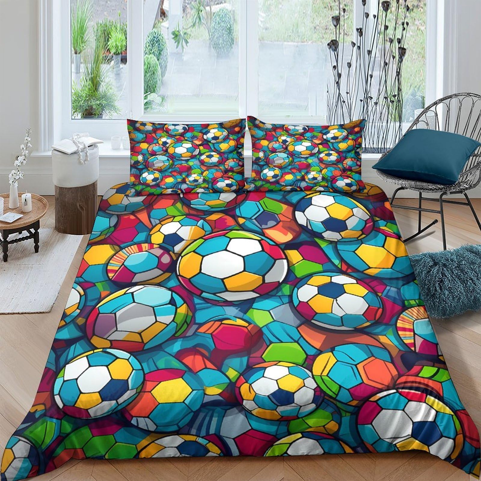 Ctjqhvkz Style-1 3D Printed Colorful Soccer Ball Fitted Sheet Microfiber Soft Breathable Geometric Bed Cover For Bedroom Dorm Mattress Protection Decor Single（135X200cm）