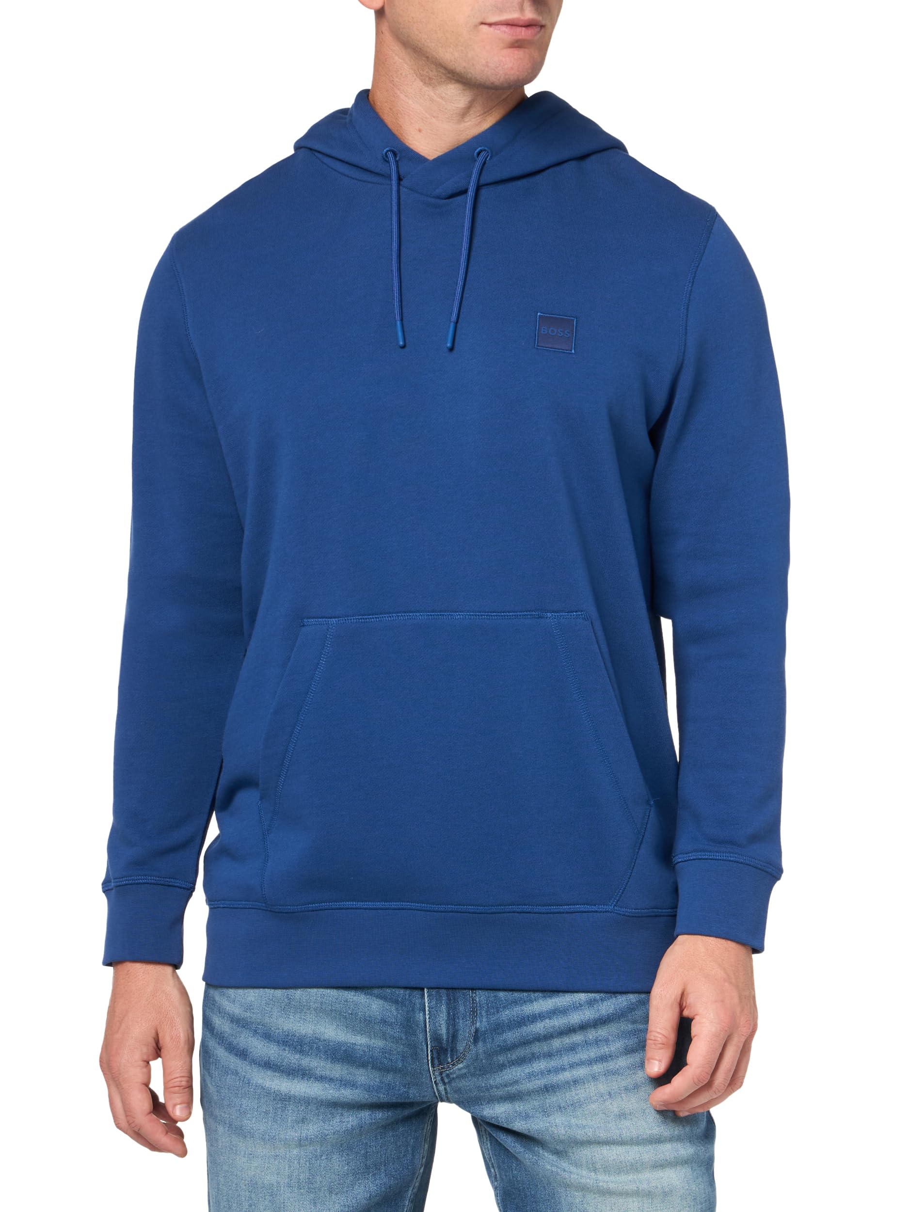 BOSS mens Patch Logo French Terry Pullover Hooded Cotton Sweatshirt