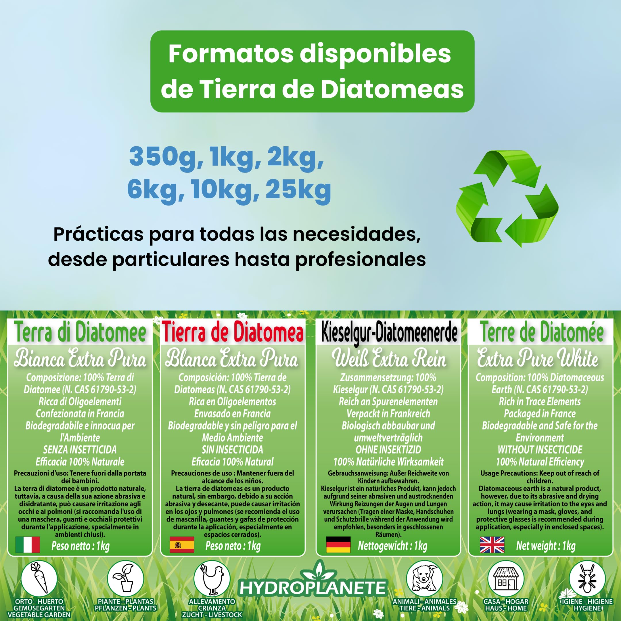 HYDROPLANETE Tierra de Diatomeas Blanca 400g 1kg 2kg 5kg 10kg 20kg - Grado Alimenticio, Alta Pureza 100% Natural, Origen España (10 kg)