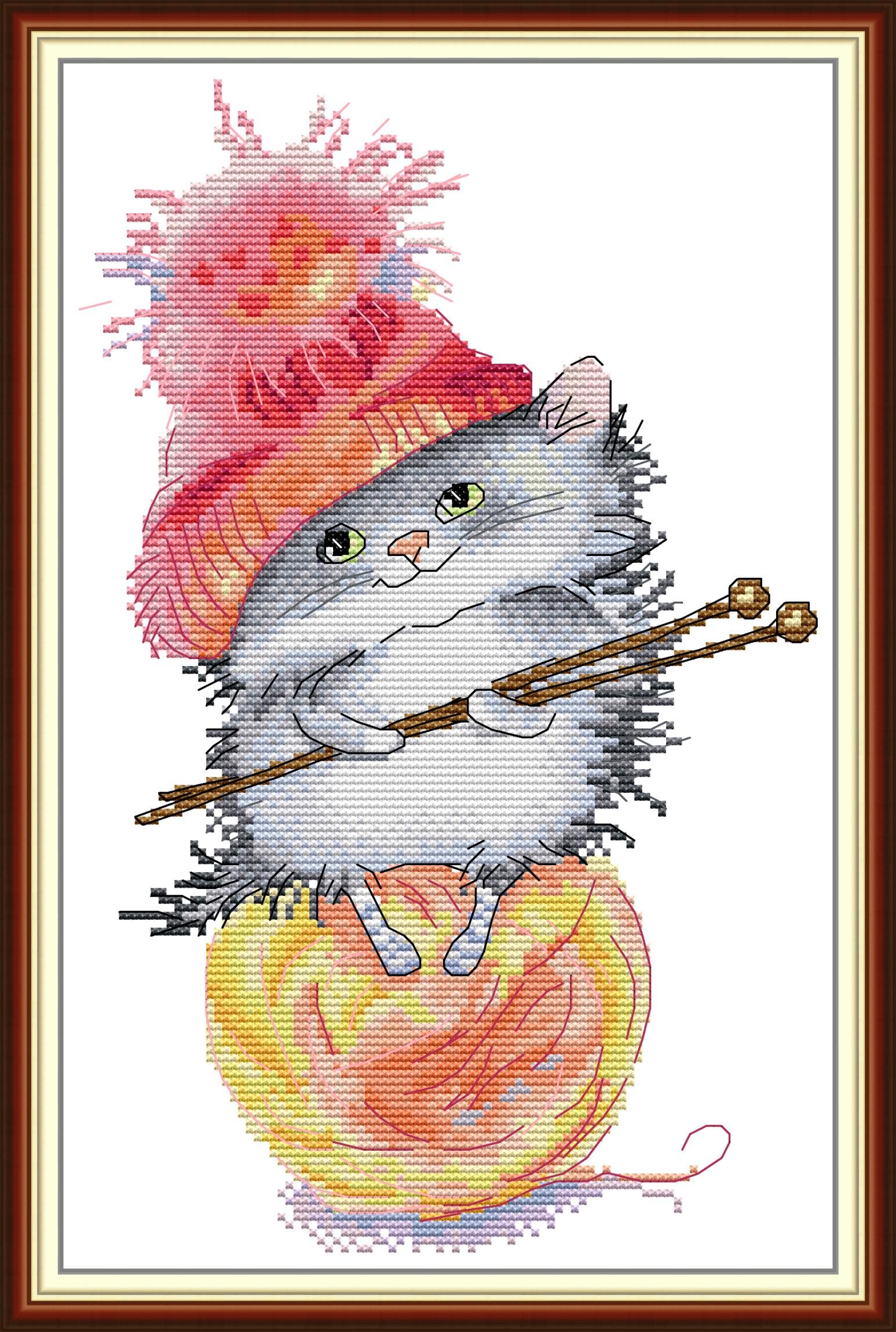 Funcrostitch Counted Cross Stitch Kits for Beginners,14CT Unprinted Pattern Embroidery Kit DMC Cotton Threads Needleworks for Adults-Little Hamster Learns to Craft 8.7"×13.8"