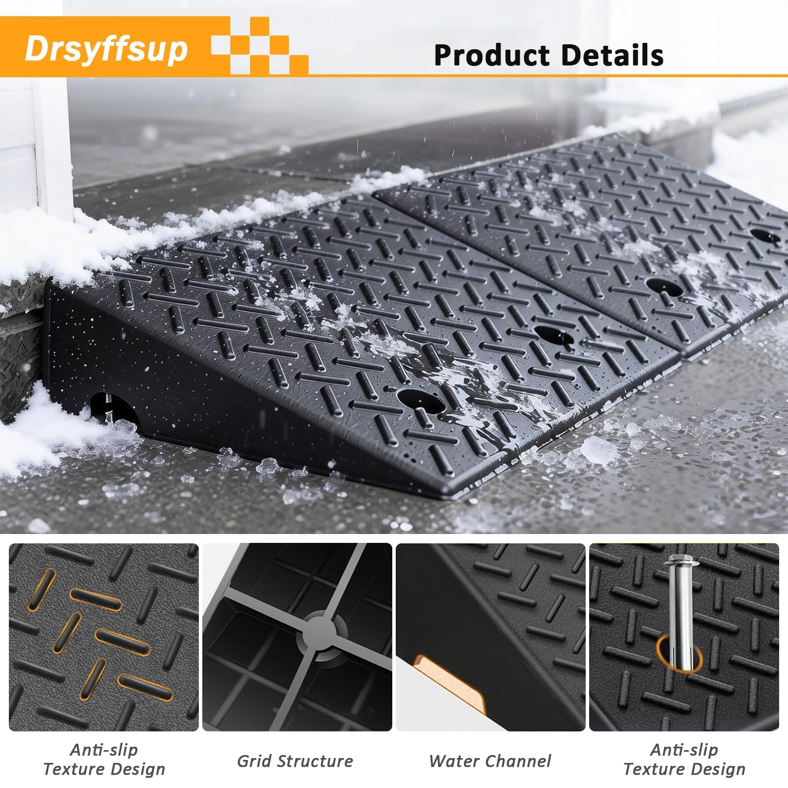 Rampa de Acceso para vehículos de 3,9"/4,3" de Altura - Kit de rampa de umbral de Goma Resistente - para muelles de Carga, garajes, aceras, Camiones, Scooters, Motocicletas y movil