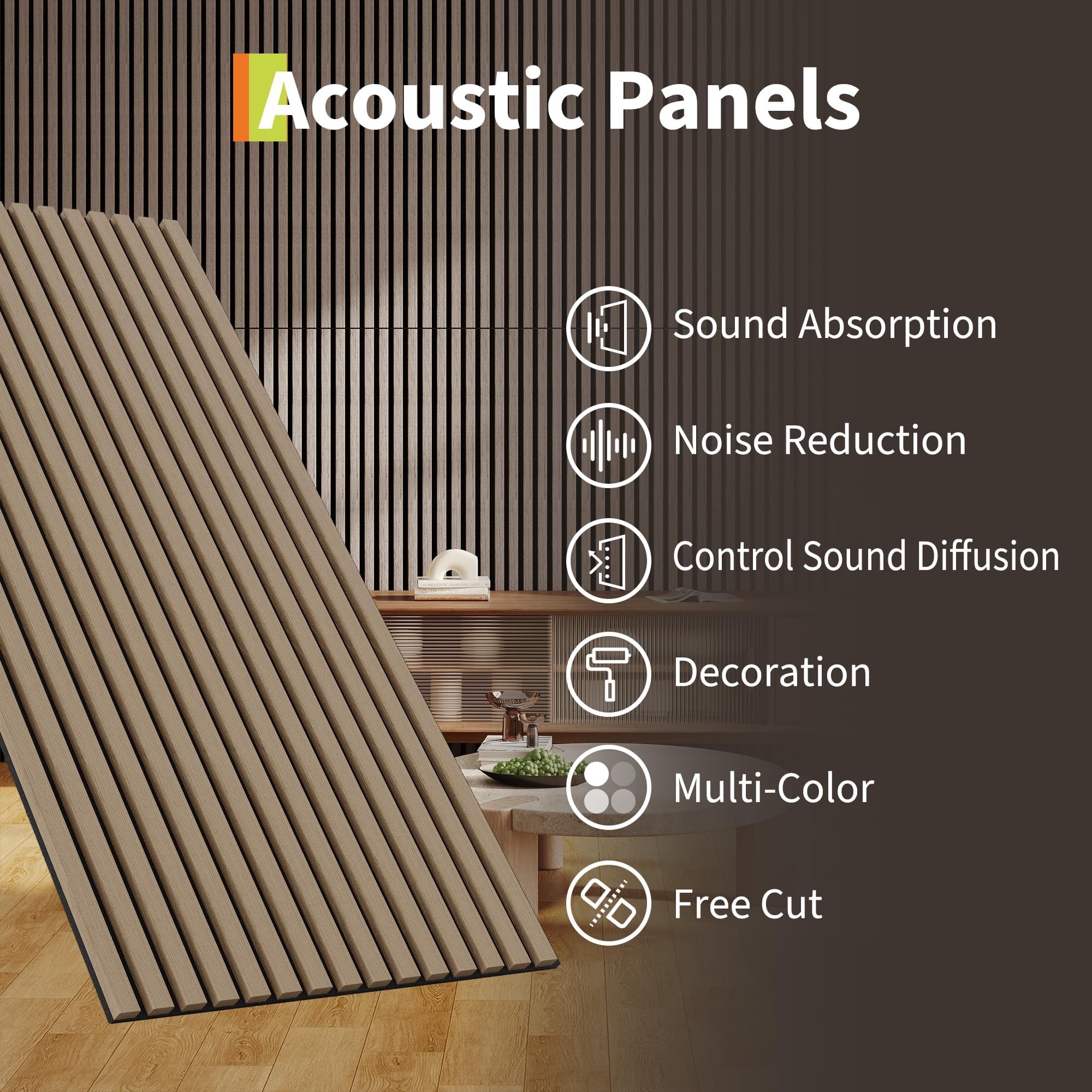 Garvee Lot de 2 panneaux acoustiques à lattes en bois | pour mur et plafond, panneaux insonorisants cannelés 3D avec finition bois, 120 x 60 cm