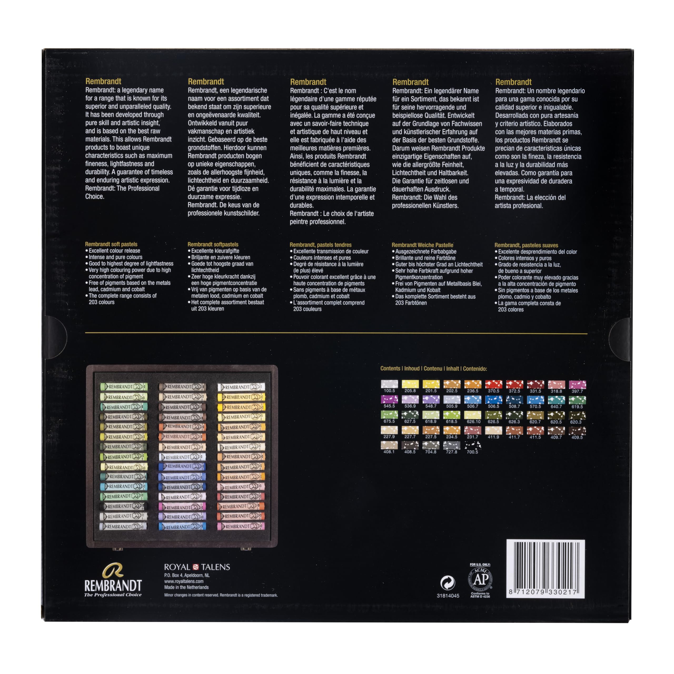Rembrandt Estuche de pasteles suaves Professional en caja de madera de lujo | Selección Paisaje Tradicional | 45 pasteles enteros