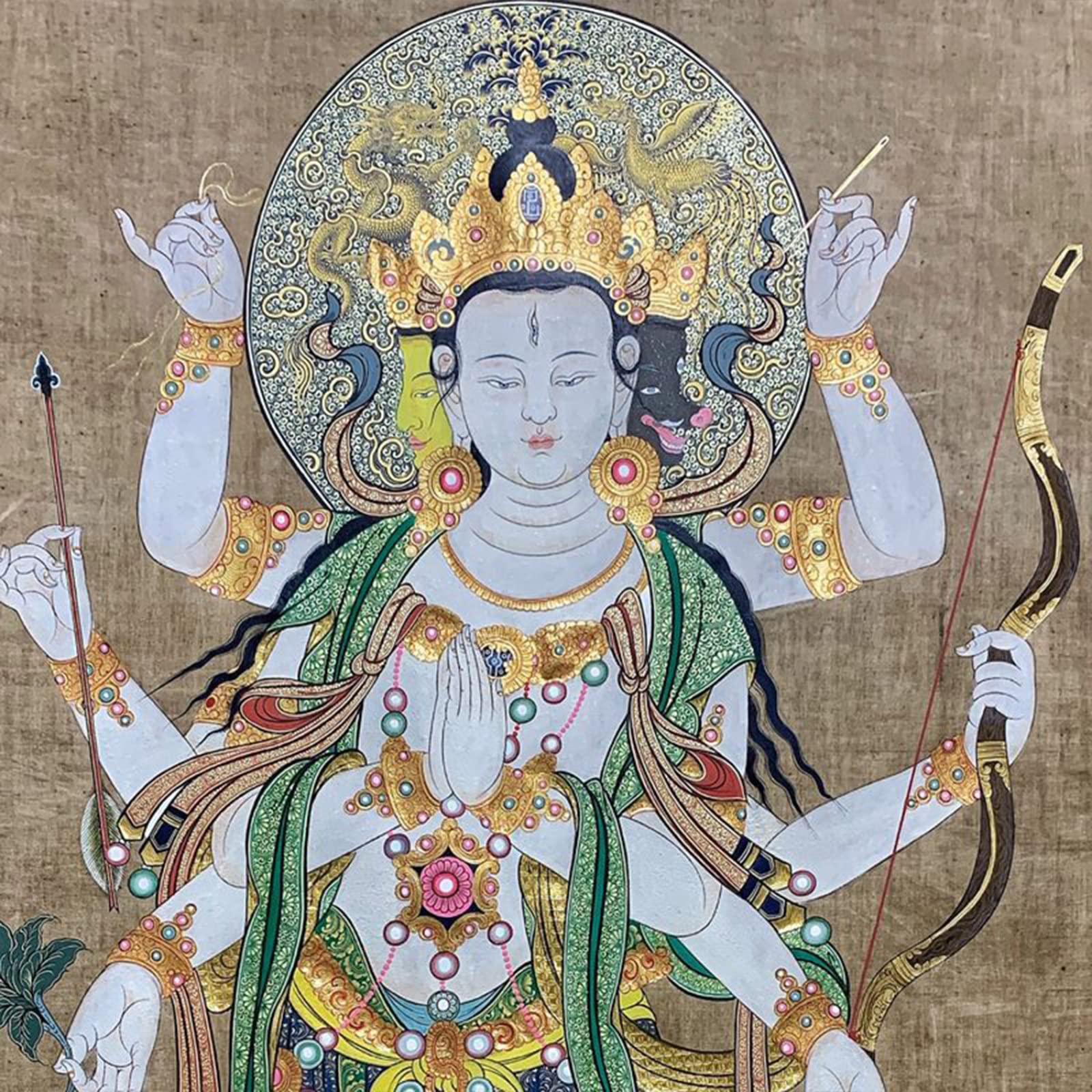 黄財神 タンカ 仏画 高級織物 刺しゅう壁掛け 運気上昇 開運インテリア Amazon｜MarīcīBodhisattvaチベット仏教アートファインシルク刺繍壁