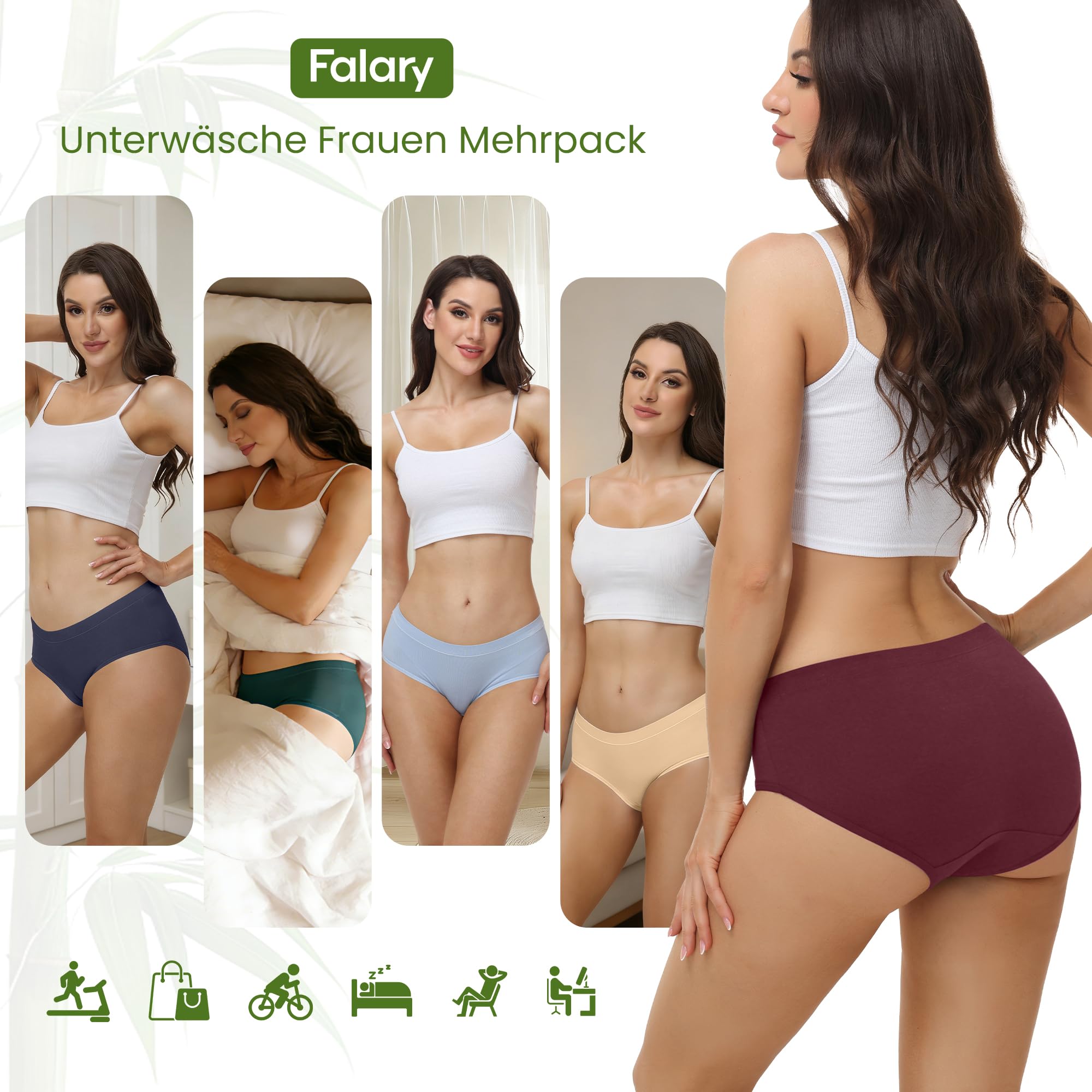 FALARY Bambus Unterhosen Damen,Weichheit Seidenweich Mittlere Taille Unterwäsche Frauen,Atmungsaktiv und Stretch Damenslips,Feuchtigkeitsableitend Hipster 5er Pack