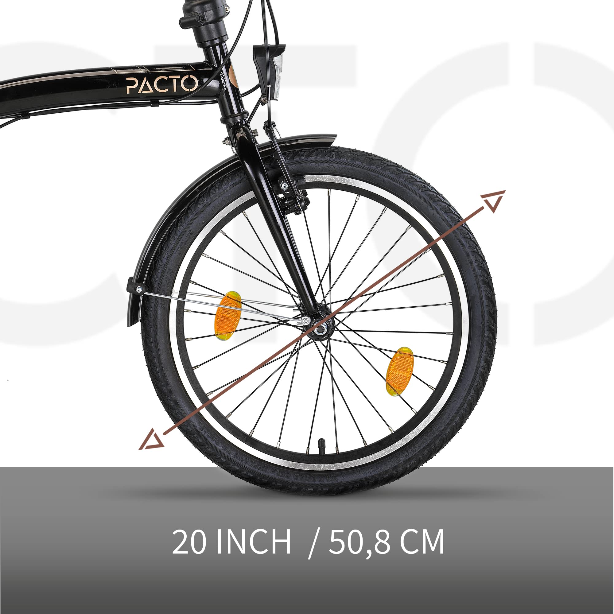 PACTO Ten Bicicleta plegable de 20 pulgadas con sistema de plegado rápido (10 segundos), marco de acero, peso ligero (16 kg), Shimano de 6 velocidades, frenos en V y llantas de aluminio de doble pared