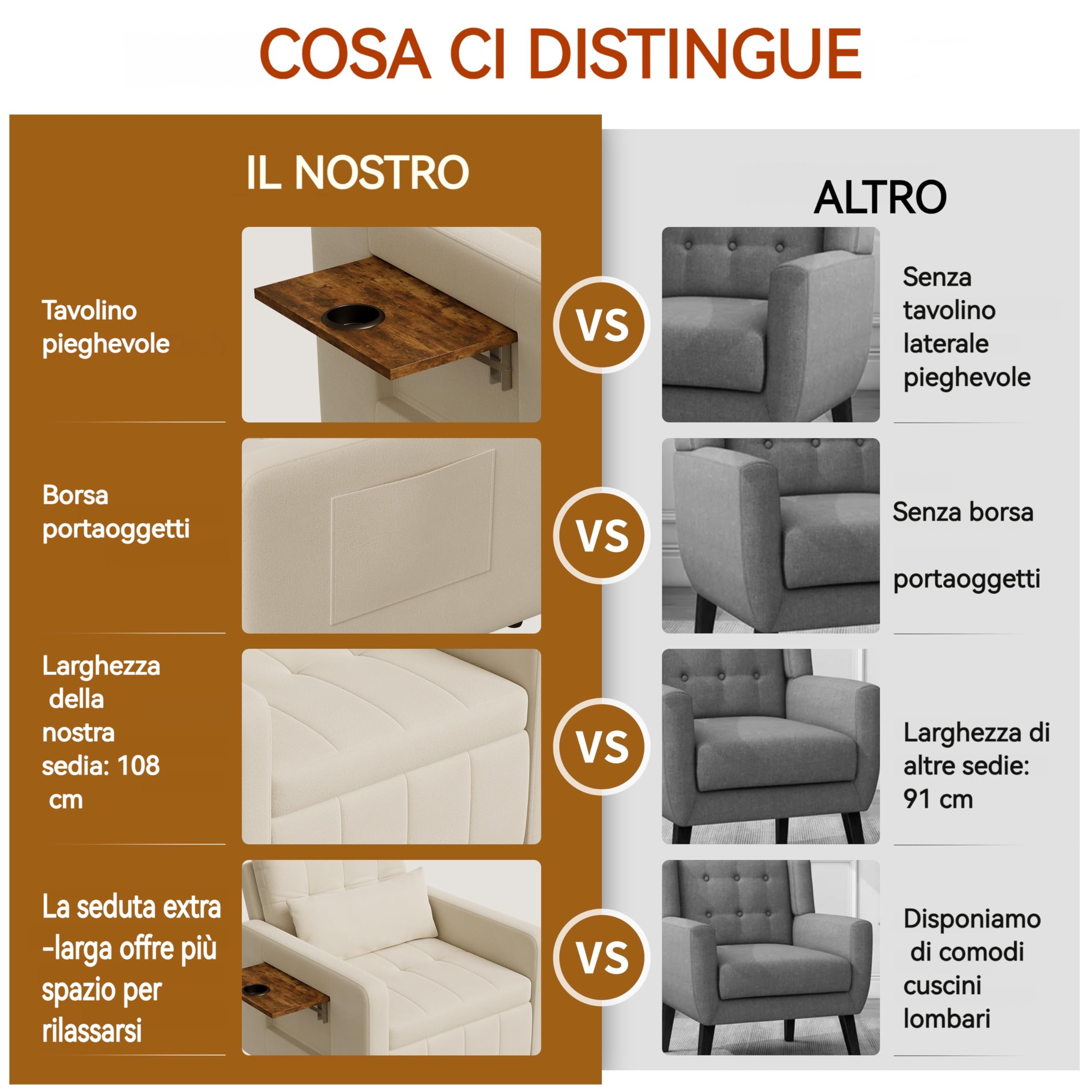Poltrona letto convertibile 3 in 1, sedia a letto con funzione letto, divano allungabile, letto con tavoli da tè pieghevoli, divano letto singolo, poltrona regolabile con cuscino (beige, 190 x 108 x