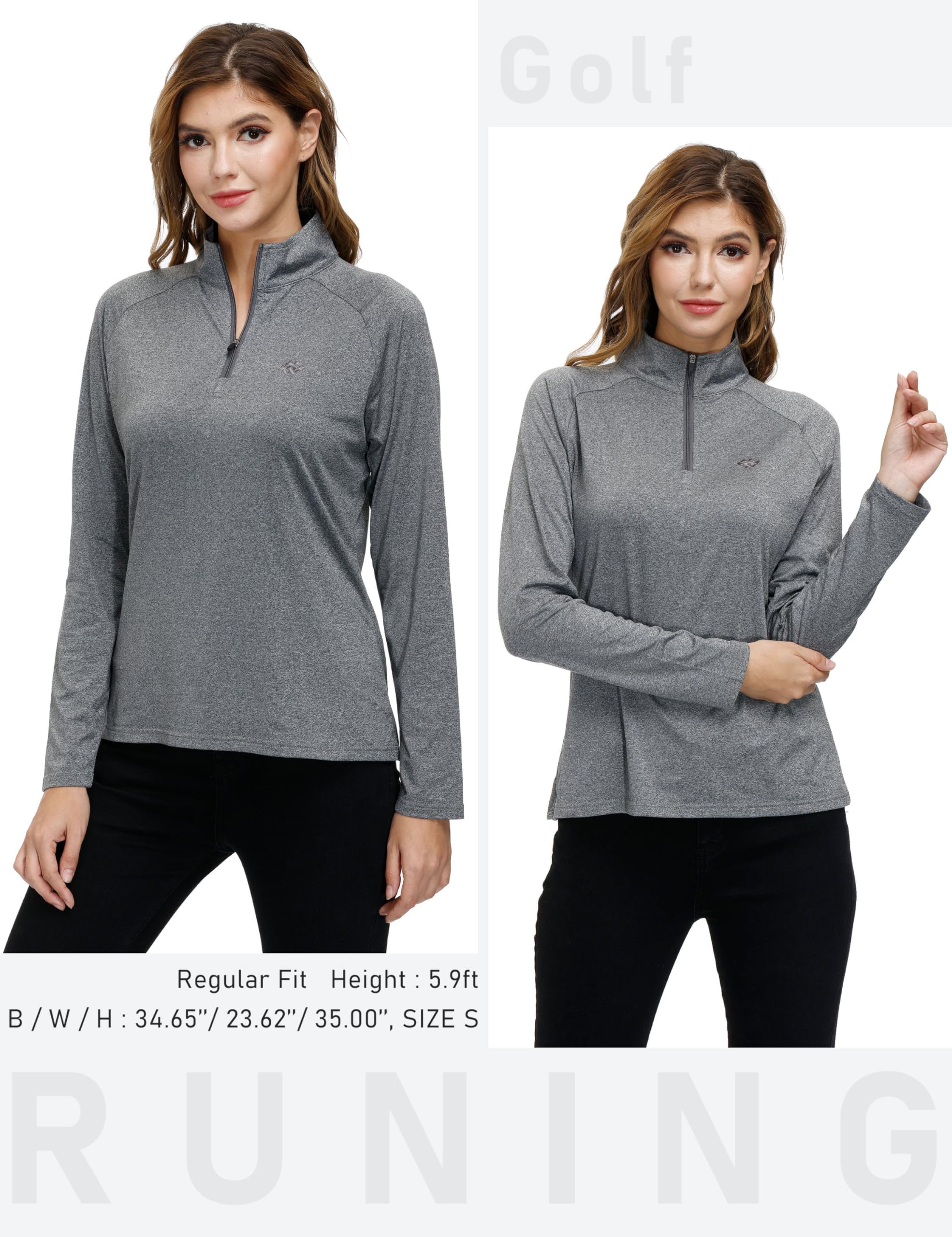 AIRIKE Polo de golf à manches longues pour femme, fermeture éclair 1/4, col montant, doublure thermique, haut d'entraînement athlétique