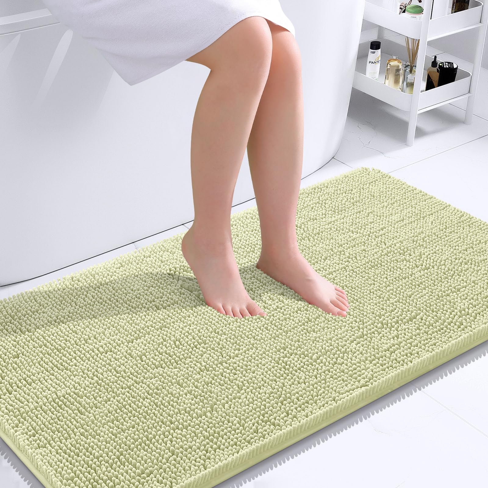 OLANLY Bathroom Runner Rugs 44x24, Soft Absorbent Chenille Bath Rugs, Rubber Backing Quick Dry, Machine Washable Long Bath Mats for Bathroom Floor, Tub and Shower, Home Decor Accessories, Vanilla | Vanilla, Quick-Drying Rubber Backing, Washable Long Bath Mat for Bathroom Floor, Tub and Shower, Home Decor Accessories