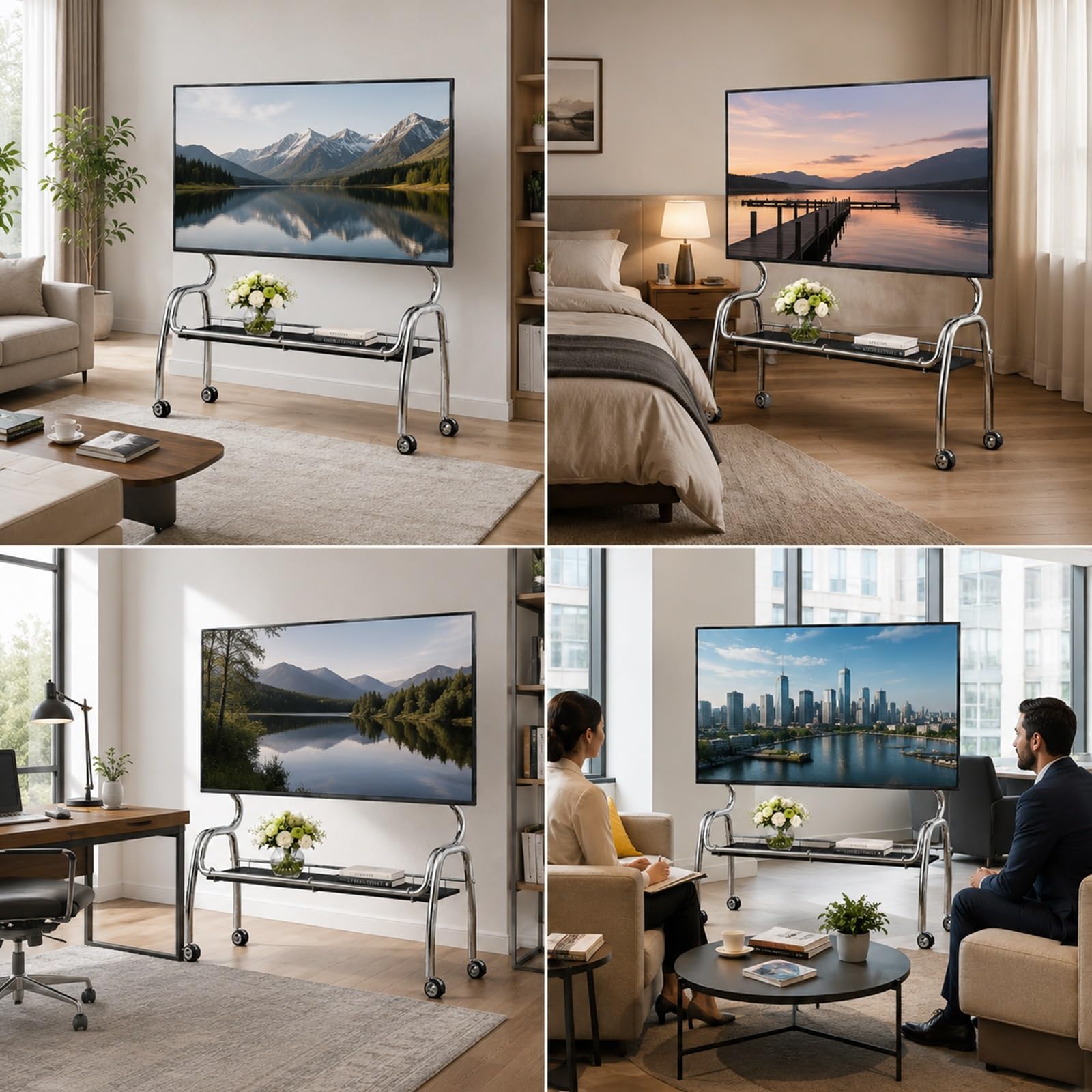 Mobilny Stojak TV z Półką do Przechowywania i Panelem Perforowanym | Uniwersalny Stojak do Telewizorów 32–75 Cali, Rama ze Stali Nierdzewnej(Black,90x35x120cm)