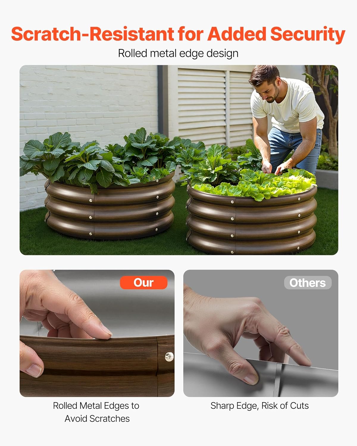 VEVOR 3 Pcs 2x2x1ft Round Galvanized Raised Garden Bed Kit, Outdoor Metal Raised Beds for Gardening Vegetables, Easy Assembly Garden Planter Box for Flowers Fruits with Open Base