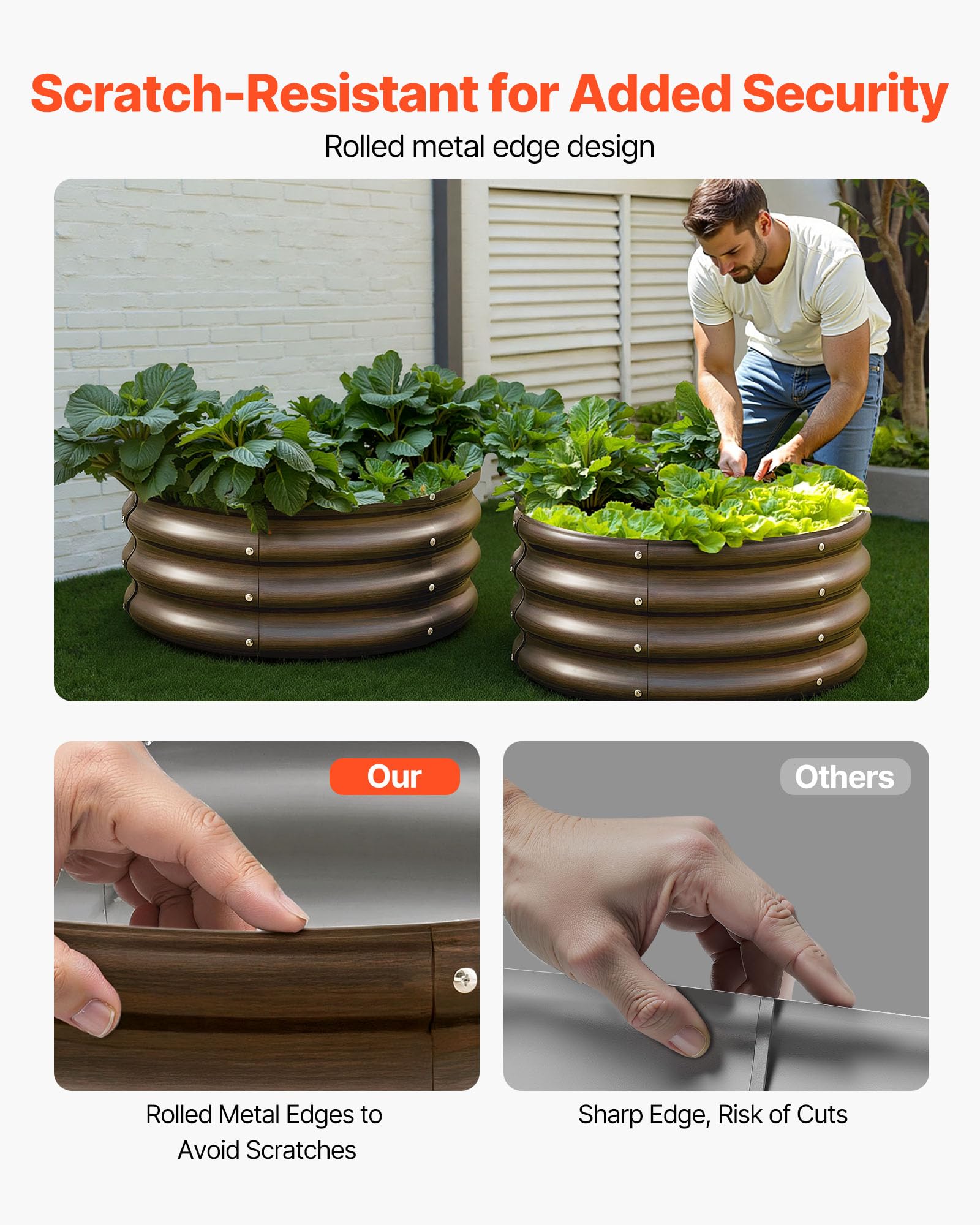 VEVOR Cama Elevada de Jardín 600 x 290 mm Redonda 3 Piezas, Jardinería Elevada de Metal con Base Abierta para Cultivo de Flores Plantas Hierbas Huerto con Accesorios para Jardín Terraza Patio Balcón