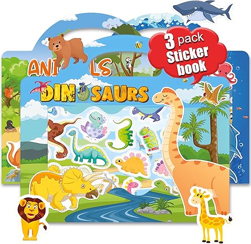 Mbrain 3 juegos de calcomanías reutilizables para niños de 2 a 4 años, 87 calcomanías reutilizables para niñas y niños, divertidas calcomanías de