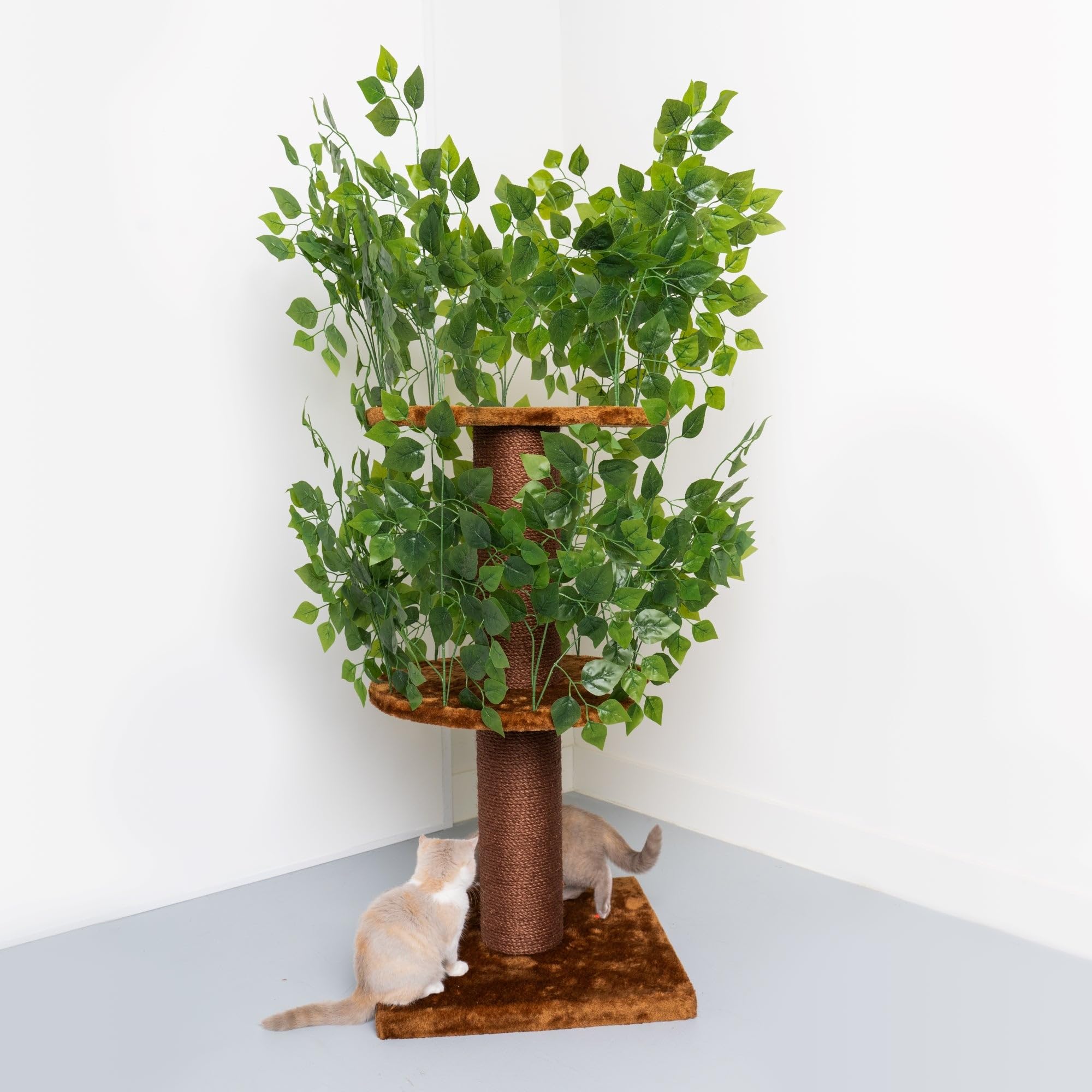 RHRQuality Scratching Post for Large Cats - Natural Leaves โ With Extra Thick 15 cm Sisal Posts โ Brown