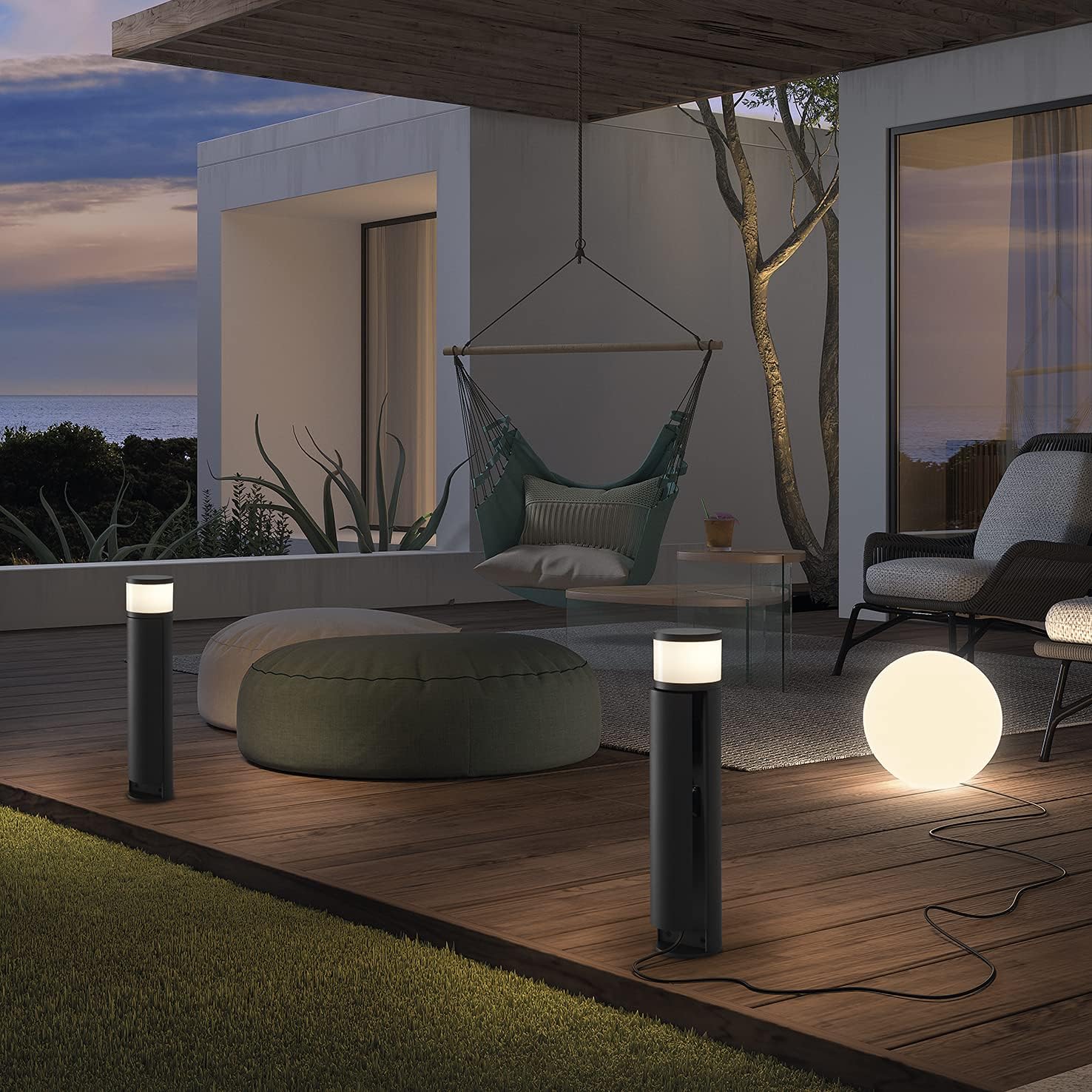 gartenlampe mit steckdose LUA-Fassung G9 anthrazit wegeleuchte mit steckdose mit Led 3000K gartenleuchte mit steckdose mit IP44 Schutz. gartensteckdose mit licht ideal für Wege Gärten