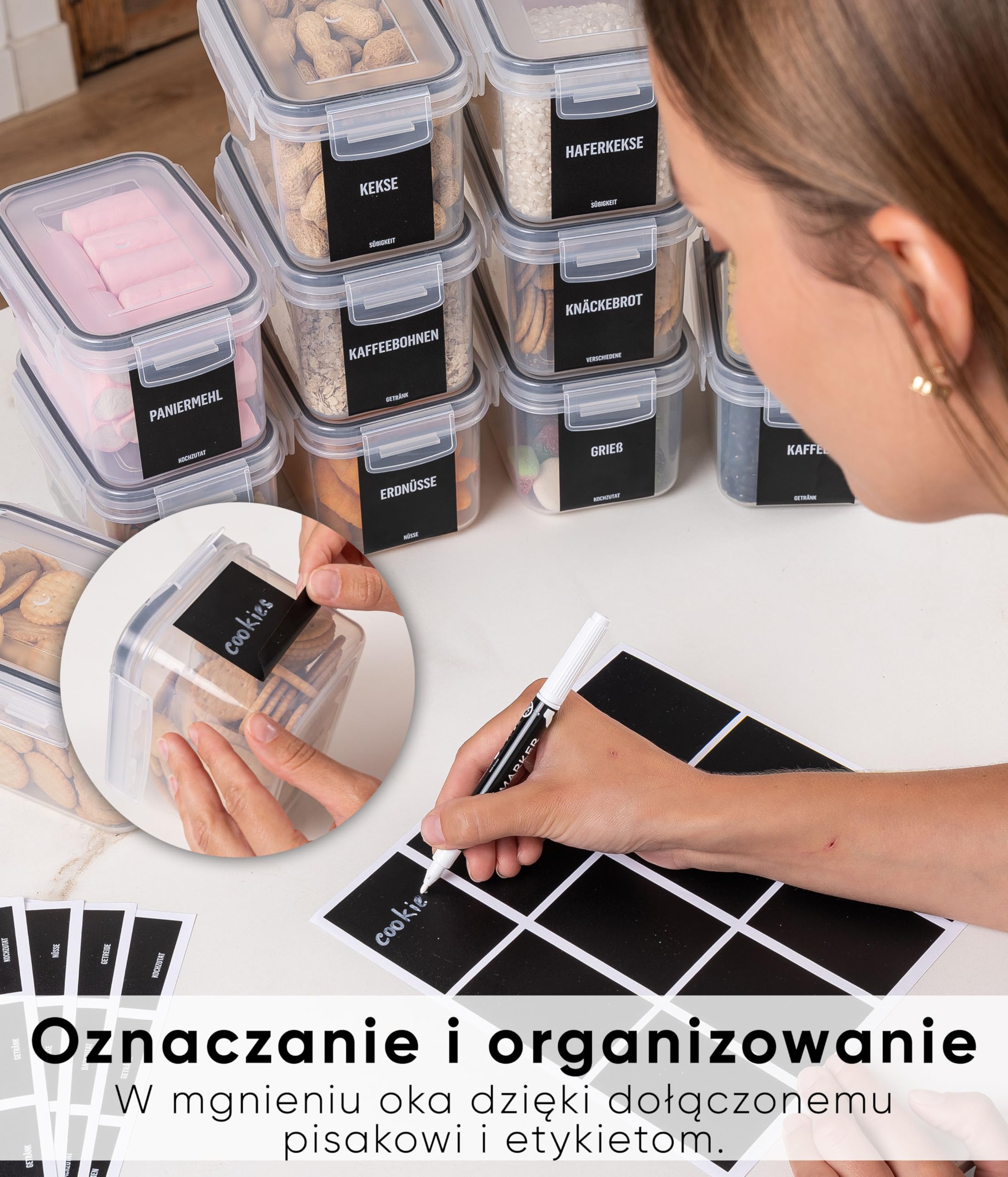 Deco haus® Plastikowe Pojemniki - Hermetyczne Pudełka na Żywność Wielokrotnego Użytku - Bezpieczne Używanie w Mikrofalówce, Zmywarce i Zamrażarce - Bez BPA - Zestaw 24 Szt