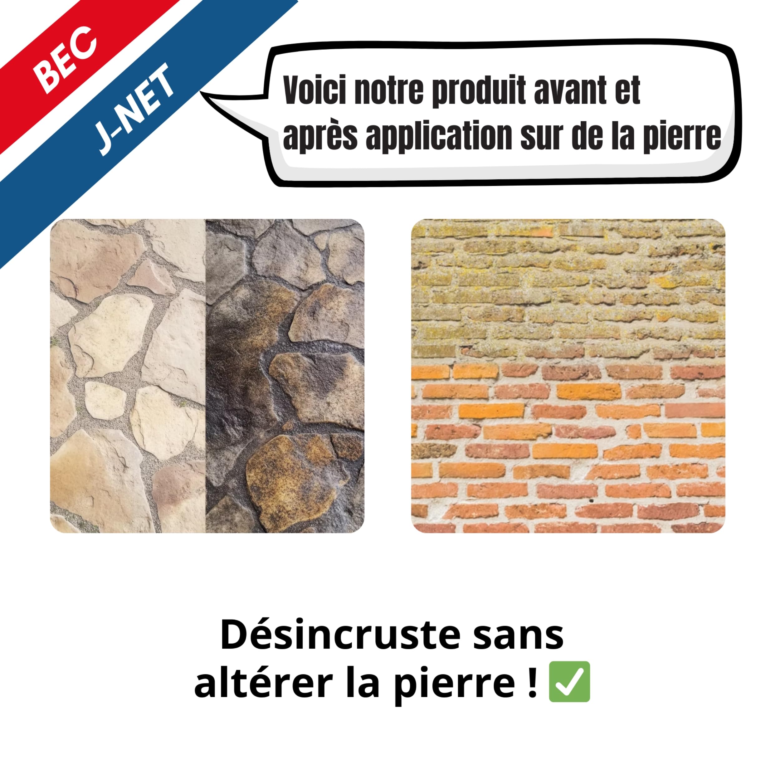 Nettoyant J-net Bec Gros Travaux 10l - Détruit dépôts vert & noirceurs - Nettoyant Puissant multi-surface - Redonne aux façades, toitures, sols leurs état d’origine - Made in France.