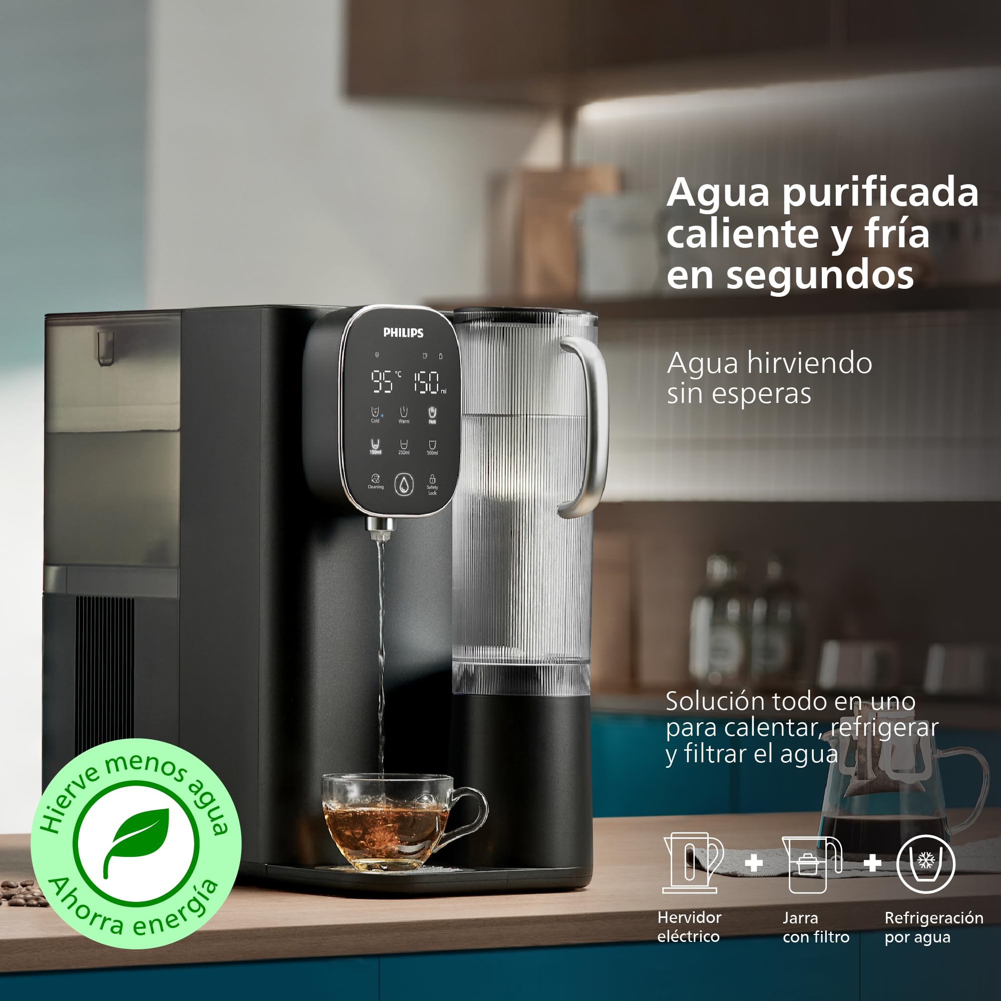 Philips Water Dispensador de Ósmosis Inversa 6500: Agua fría y Caliente purificada al Instante, filtración RO 5 en 1 Reduce >110 contaminantes, relación 3:1, UV-C, sin instalación, 2000 L.